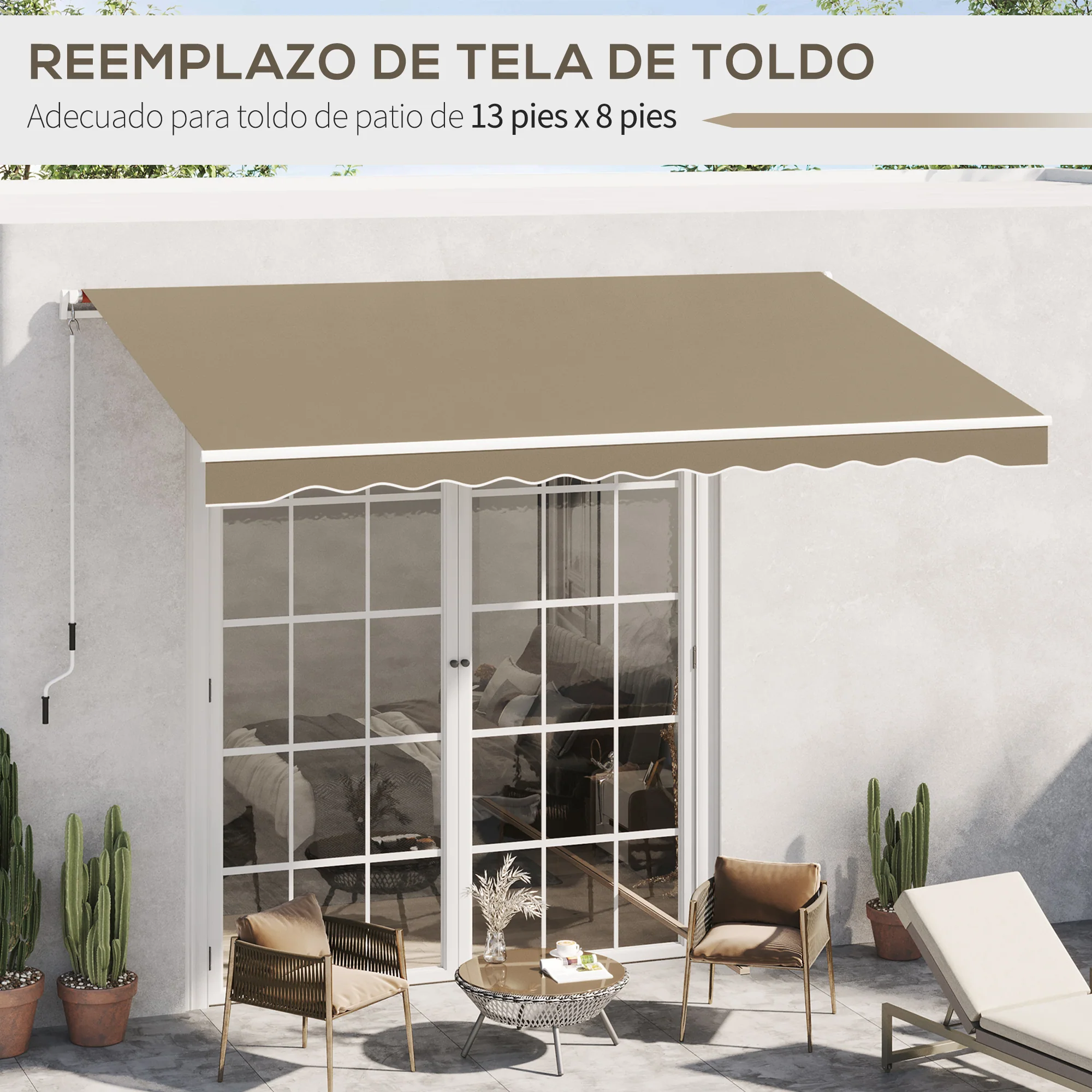 Outsunny Techo De Repuesto Para Toldo 382x240 Cm Protección Uv Beige - Image 6