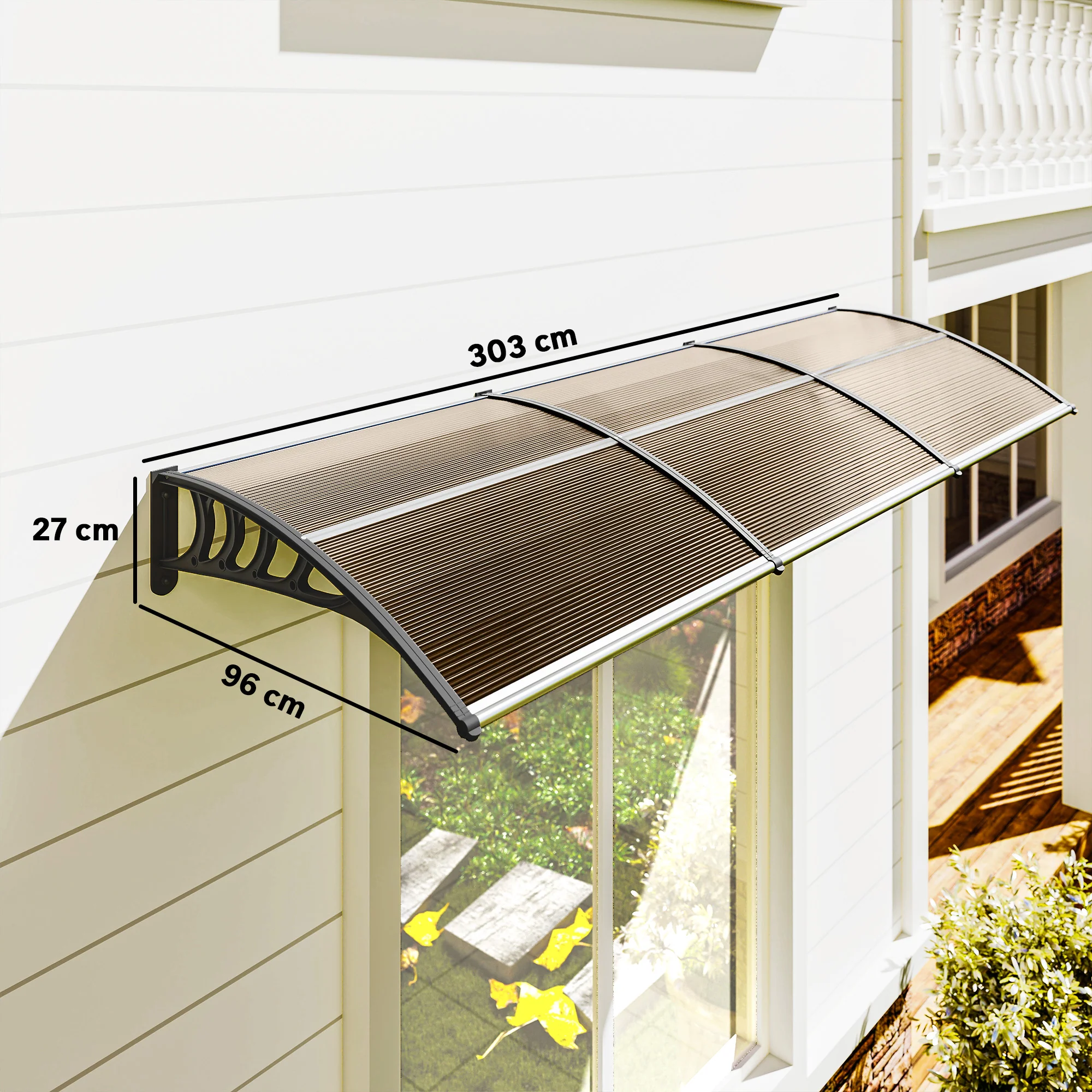 Outsunny Tejadillo De Protección 303x96 Cm Para Puertas Y Ventanas Marrón - Image 3
