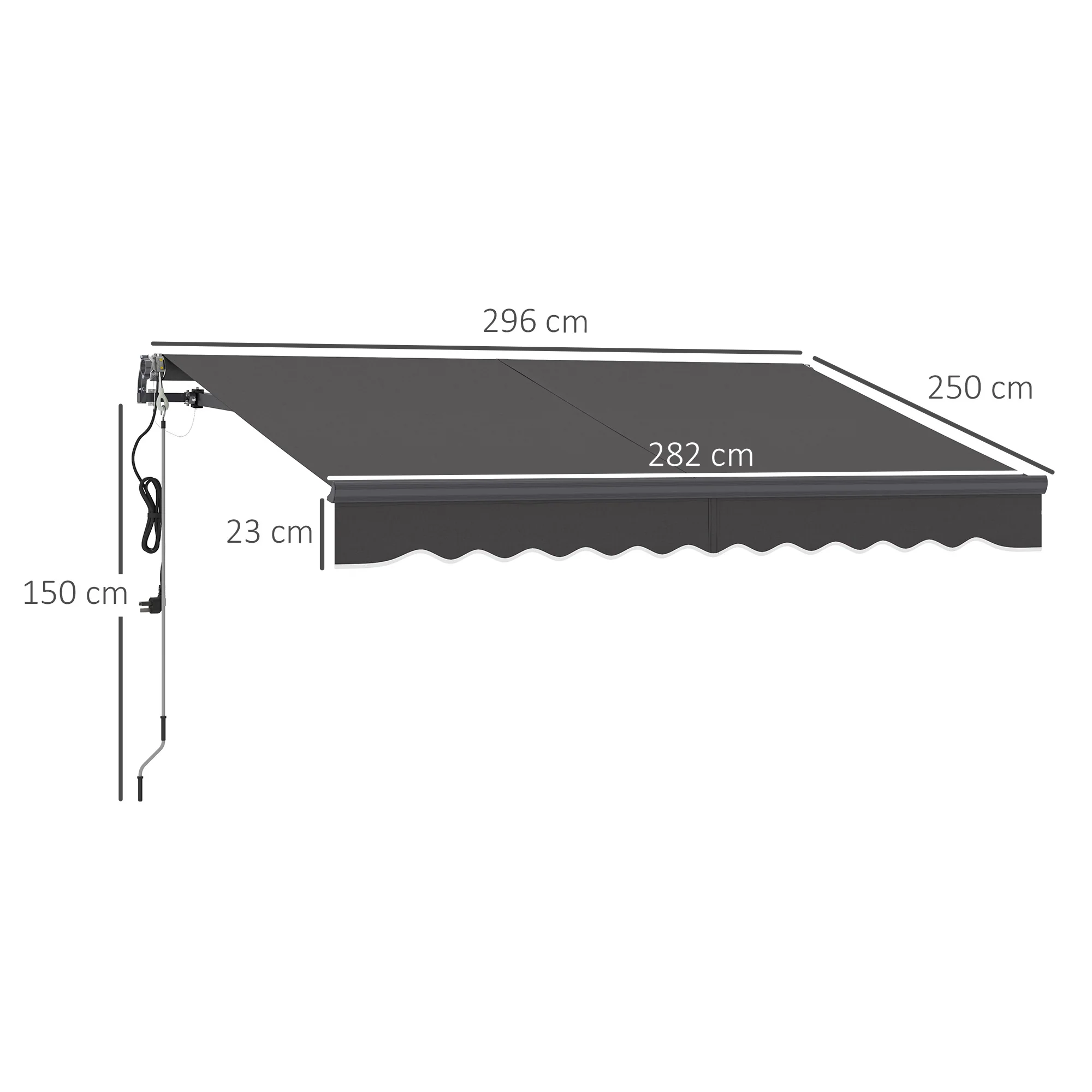 Outsunny Toldo Eléctrico Retráctil Con Mando A Distancia 3x2,5 M Gris Oscuro - Image 3