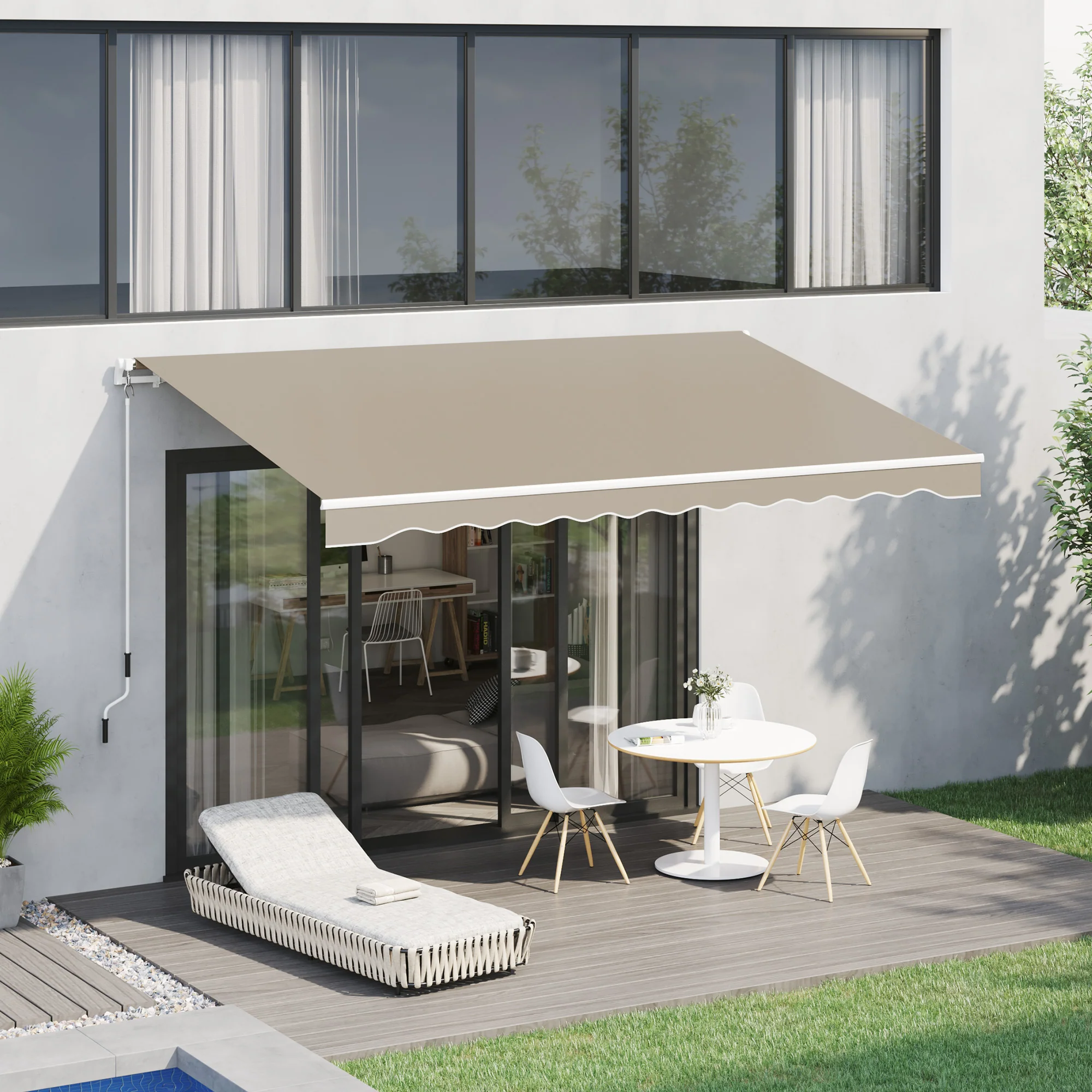 Outsunny Toldo Manual Plegable De Aluminio Con Manivela 395x245 Cm Beige - Image 2