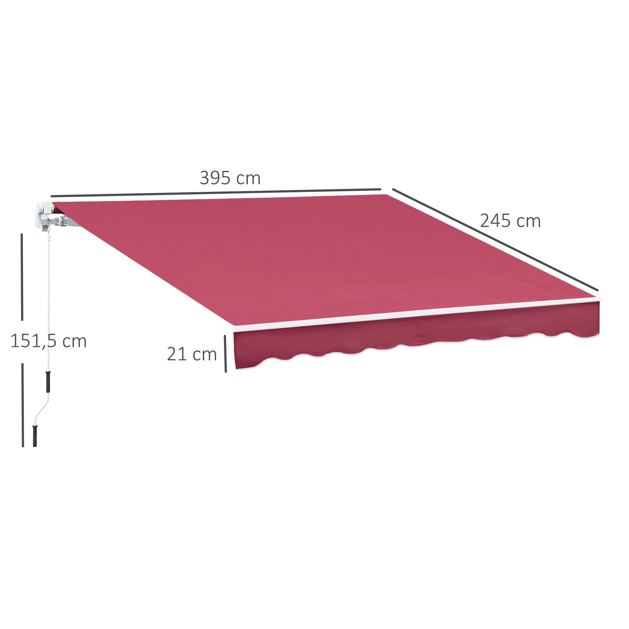 Outsunny Toldo Manual Plegable De Aluminio Con Manivela 395x245 Cm Rojo - Image 3