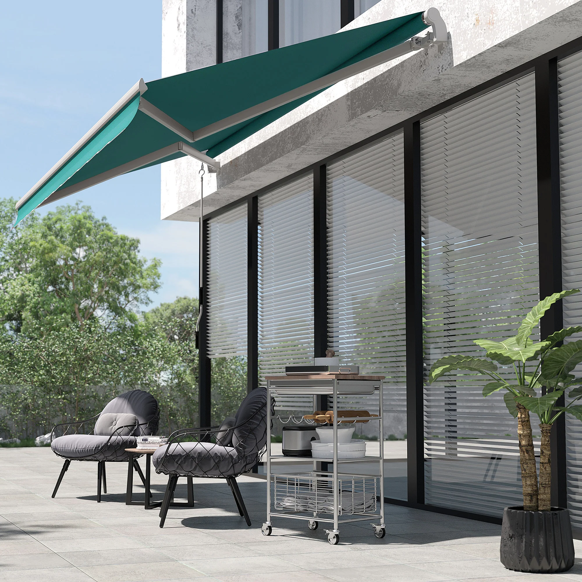 Outsunny Toldo Manual Plegable De Aluminio Con Manivela 395x245 Cm Verde - Image 2