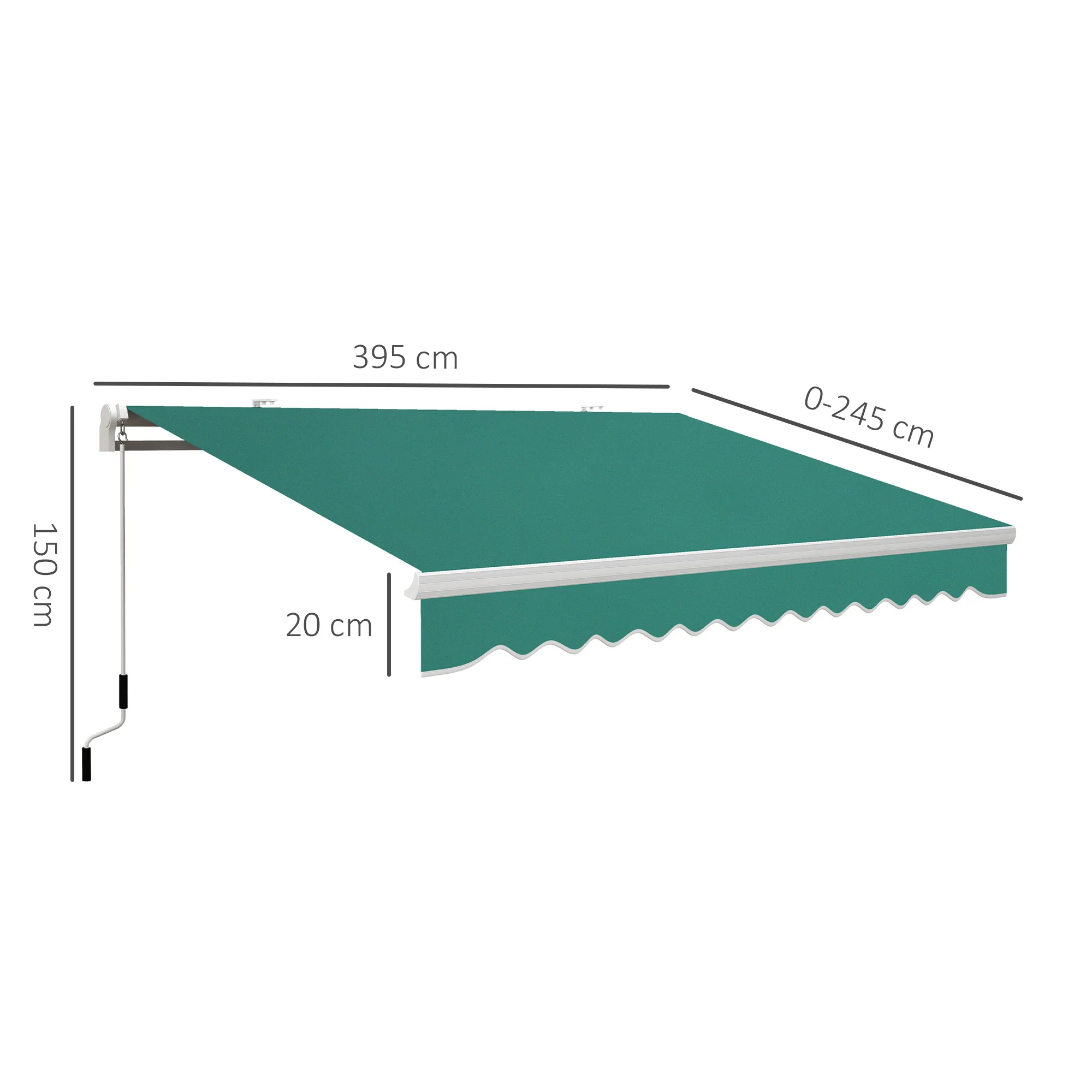 Outsunny Toldo Manual Plegable De Aluminio Con Manivela 395x245 Cm Verde - Image 3