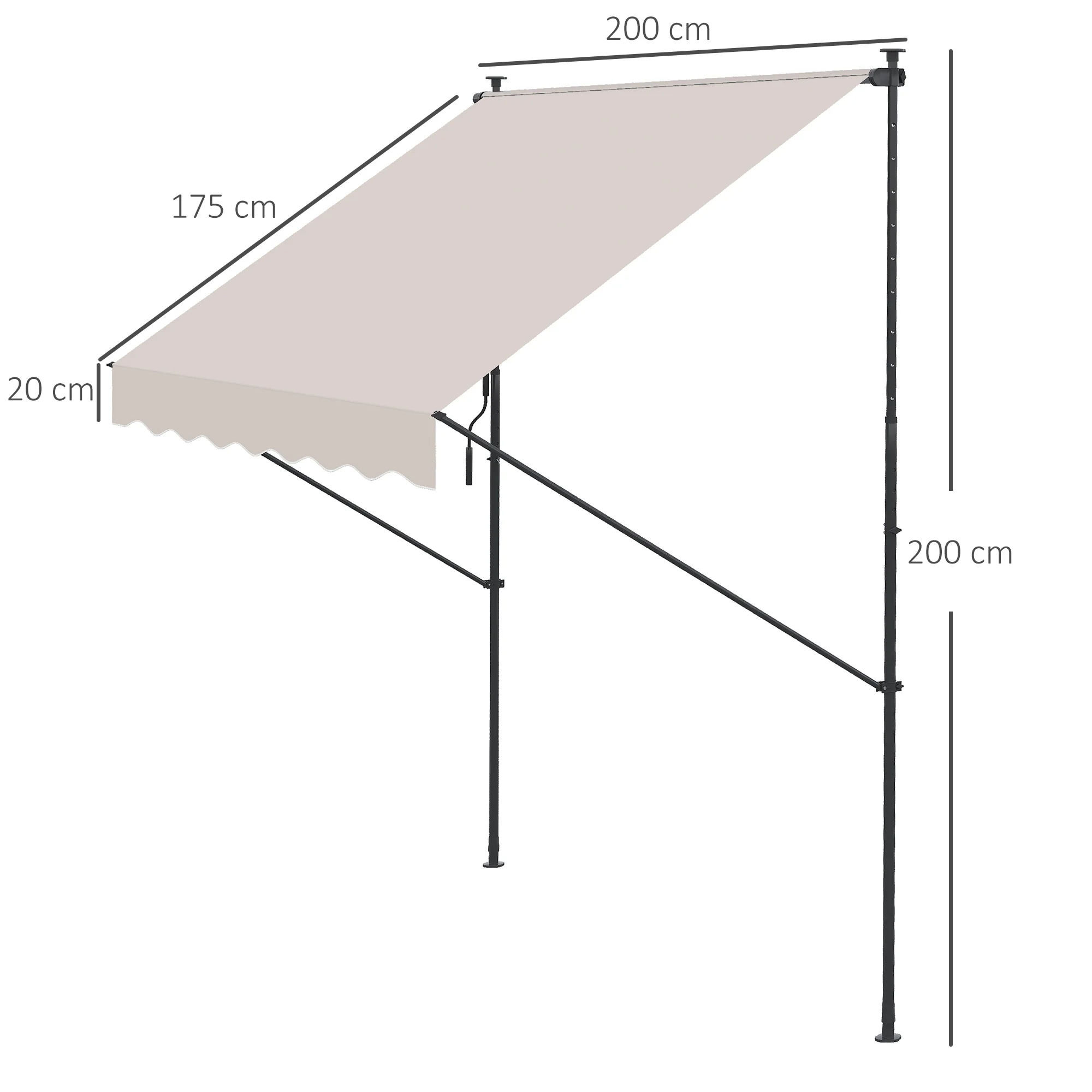 Outsunny Toldo Manual Retráctil 200x175x210-310cm Manivela Protecciónuv40+ Crema - Image 3