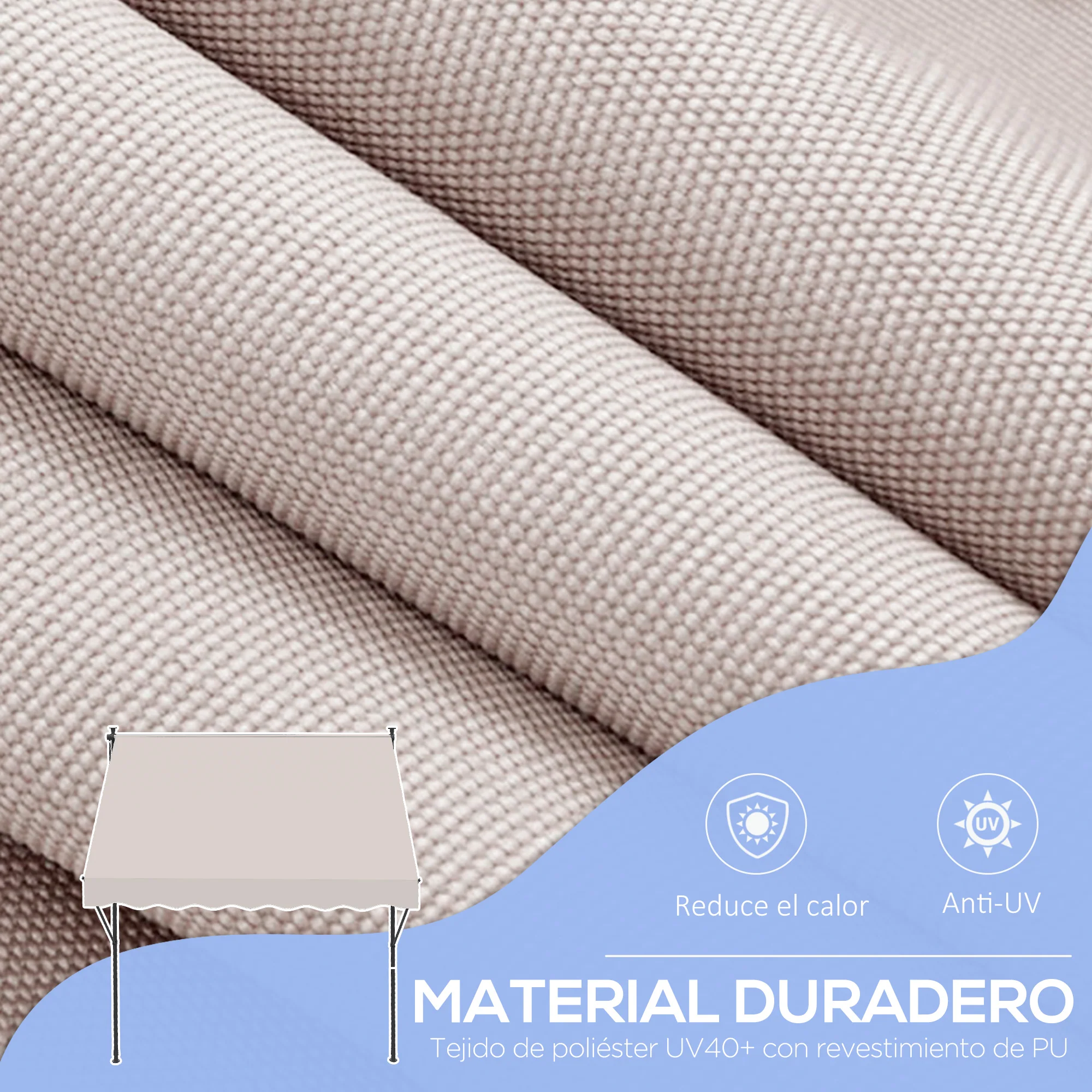 Outsunny Toldo Manual Retráctil 200x175x210-310cm Manivela Protecciónuv40+ Crema - Image 6