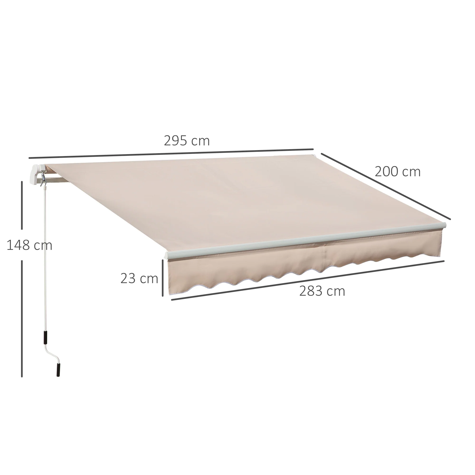 Outsunny Toldo Manual Retráctil 295x200 Cm Con Manivela De Metal Beige - Image 3