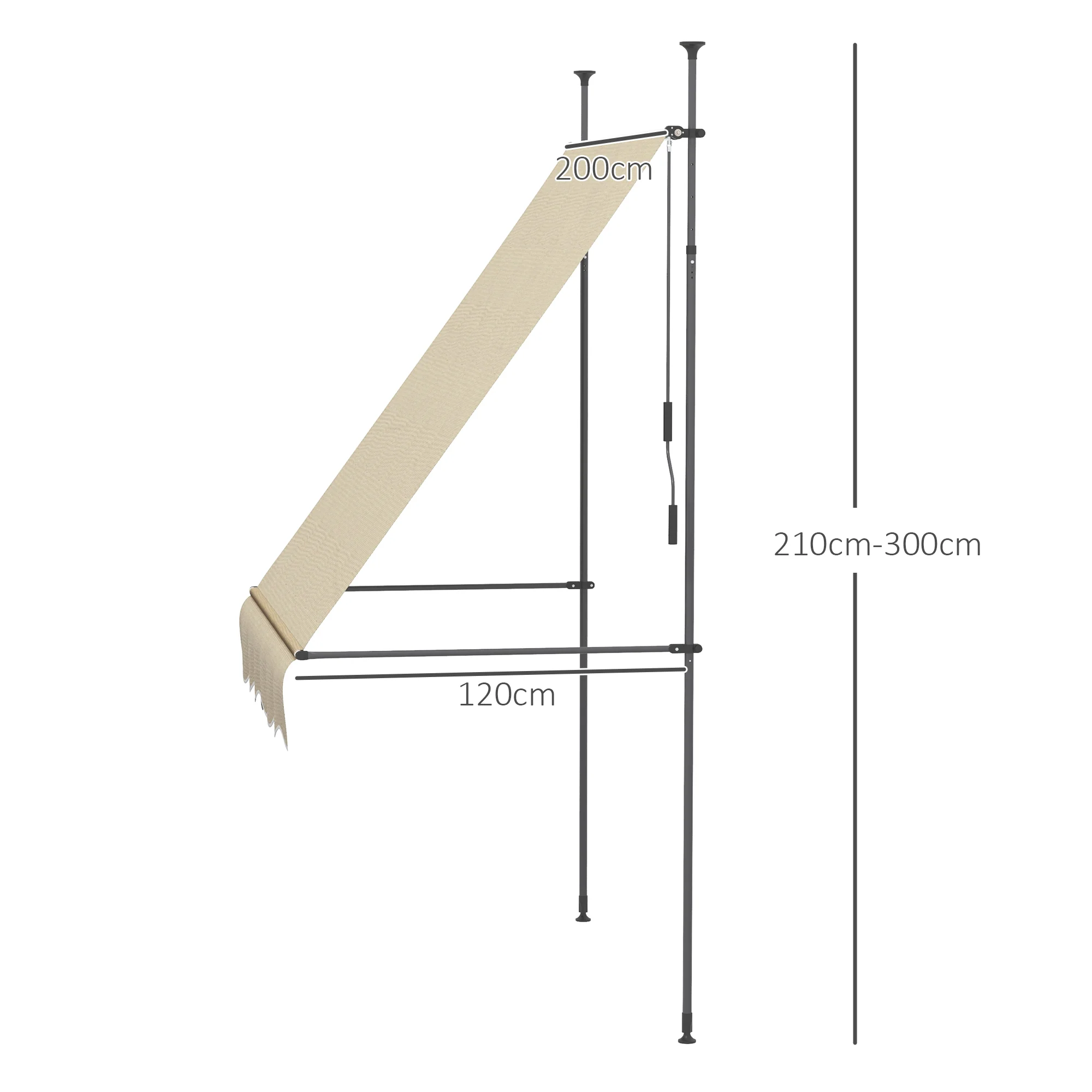 Outsunny Toldo Manual Retráctil 2x1,2 M Altura Ajustable Con Manivela 210-300 Cm - Image 3