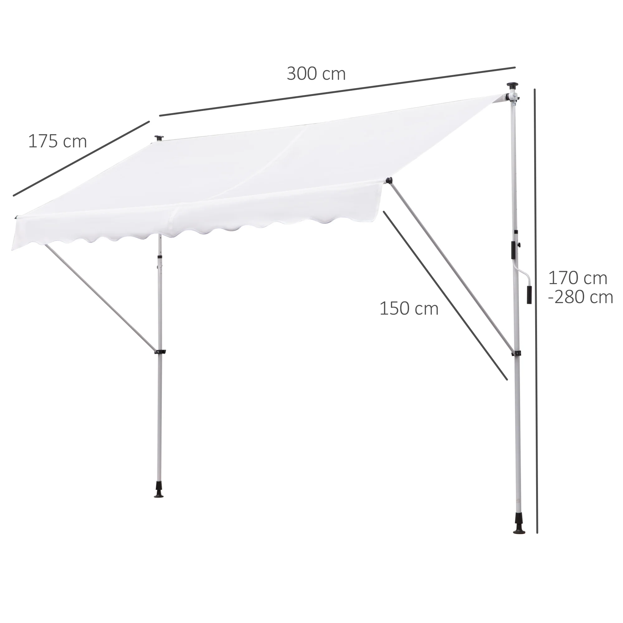 Outsunny Toldo Manual Retráctil 300x150x170-280 Cm Con Altura Ajustable Blanco - Image 3