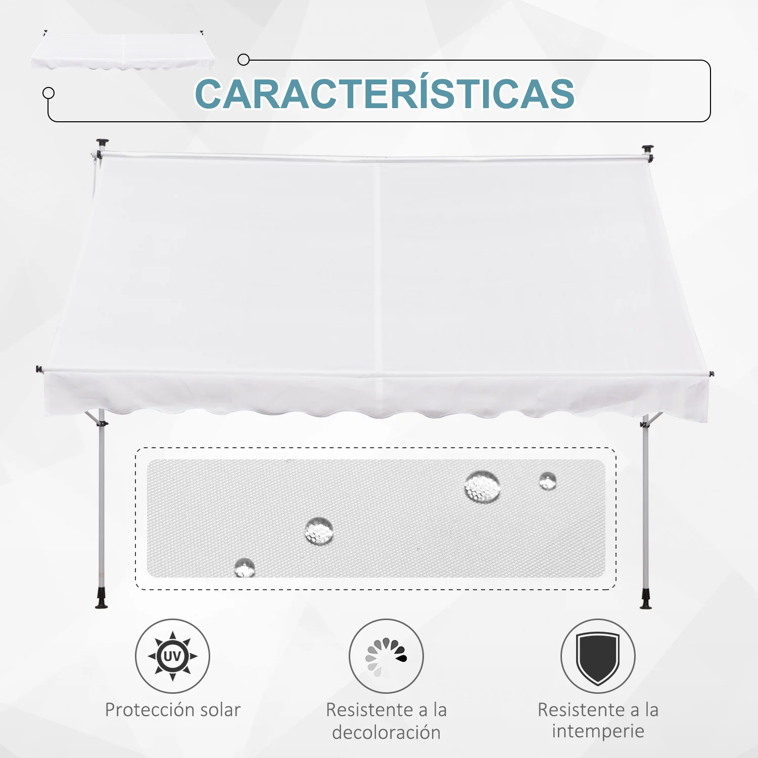 Outsunny Toldo Manual Retráctil 300x150x170-280 Cm Con Altura Ajustable Blanco - Image 6