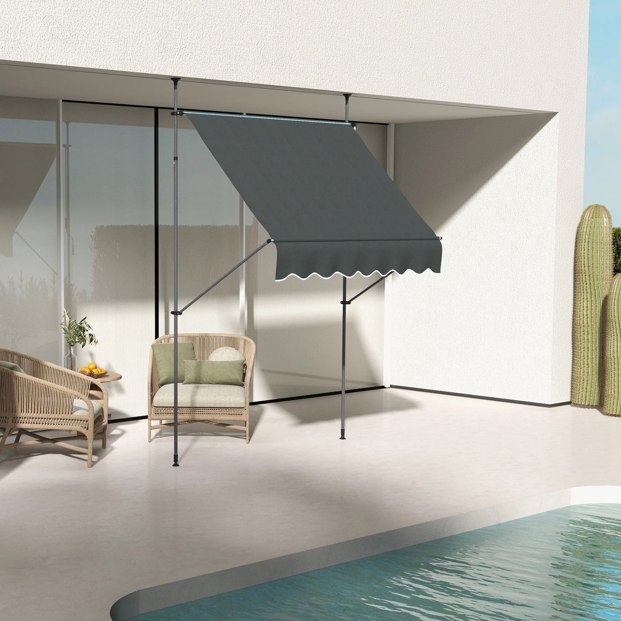 Outsunny Toldo Manual Retráctil Con Manivela 200x120x210-300 Cm Gris Oscuro - Image 2