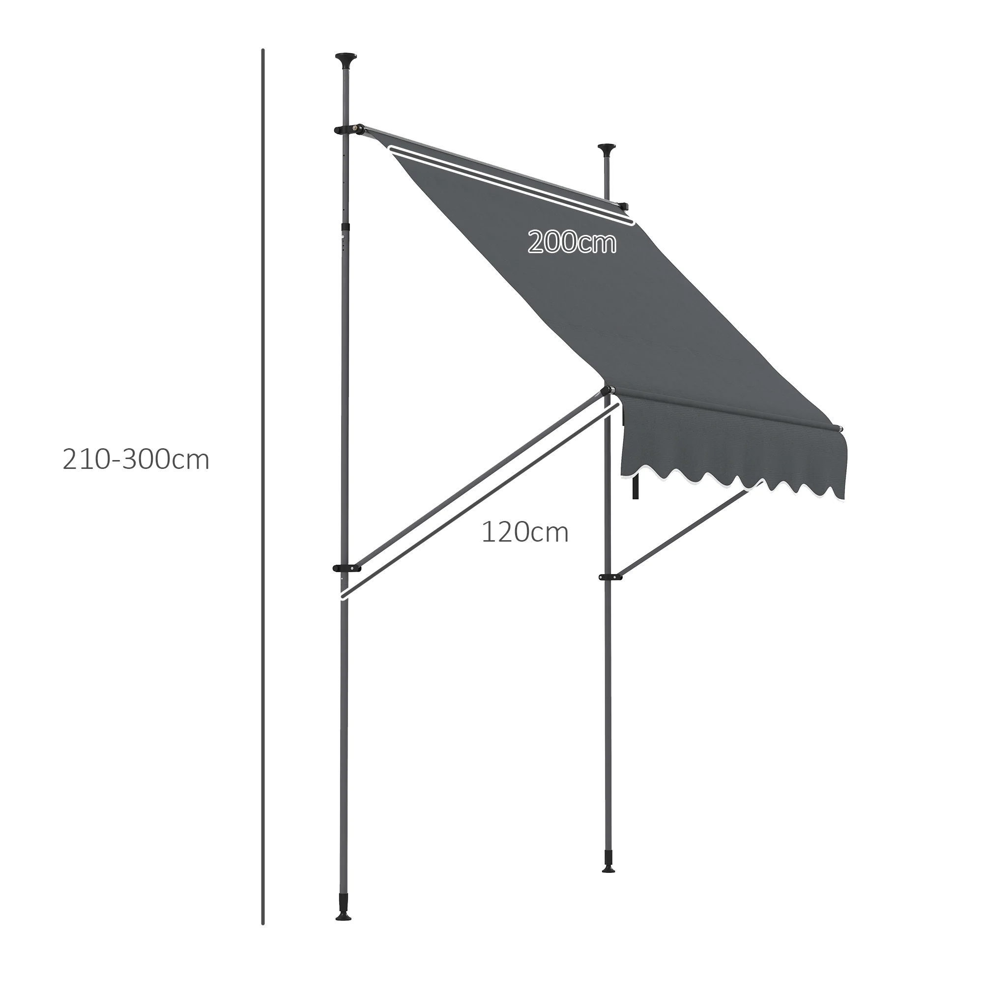 Outsunny Toldo Manual Retráctil Con Manivela 200x120x210-300 Cm Gris Oscuro - Image 3