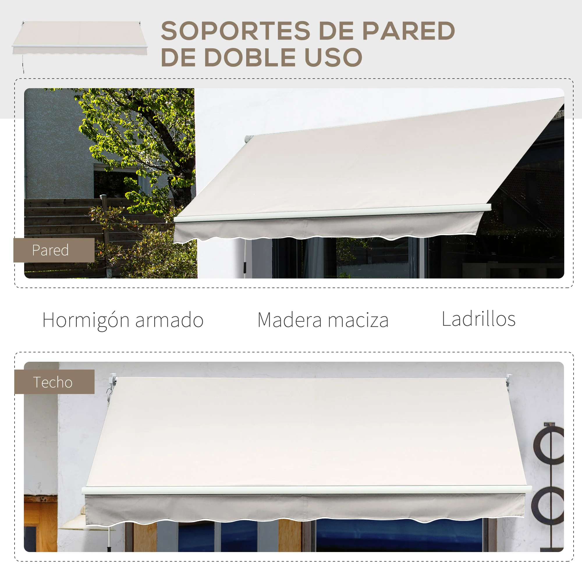 Outsunny Toldo Manual Retráctil Con Manivela 200x295 Cm Protección Solar Uv50+ - Image 6