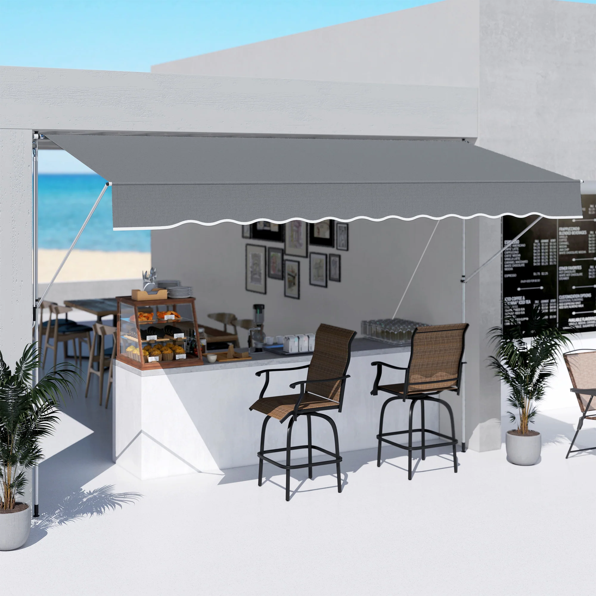 Outsunny Toldo Manual Retráctil Exterior 400x120x170-280 Cm Gris Oscuro - Image 2