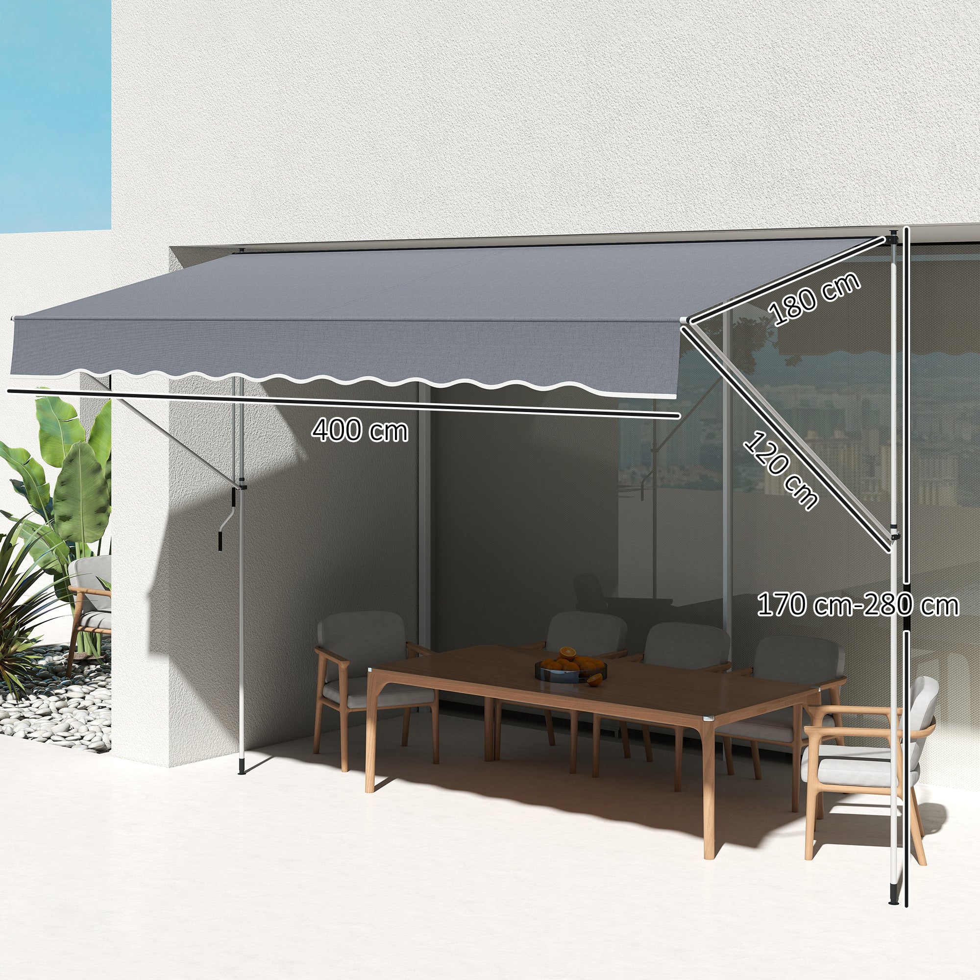 Outsunny Toldo Manual Retráctil Exterior 400x120x170-280 Cm Gris Oscuro - Image 3
