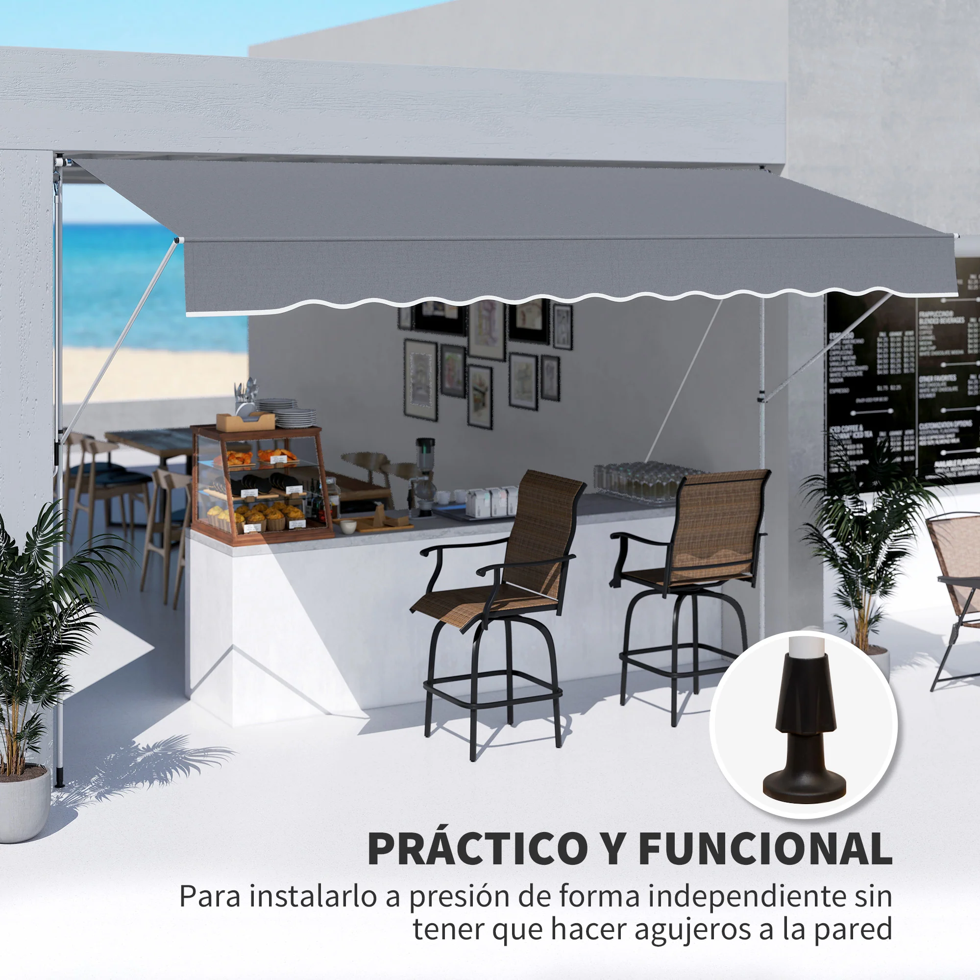 Outsunny Toldo Manual Retráctil Exterior 400x120x170-280 Cm Gris Oscuro - Image 4