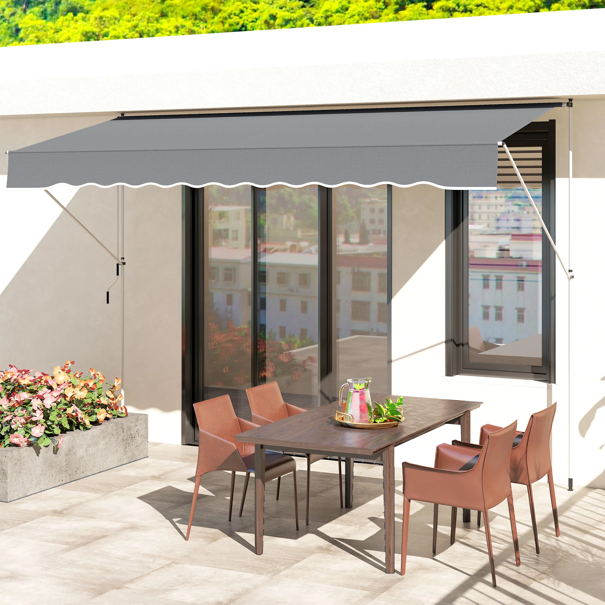 Outsunny Toldo Manual Retráctil Exterior 400x120x170-280 Cm Gris Oscuro - Image 5