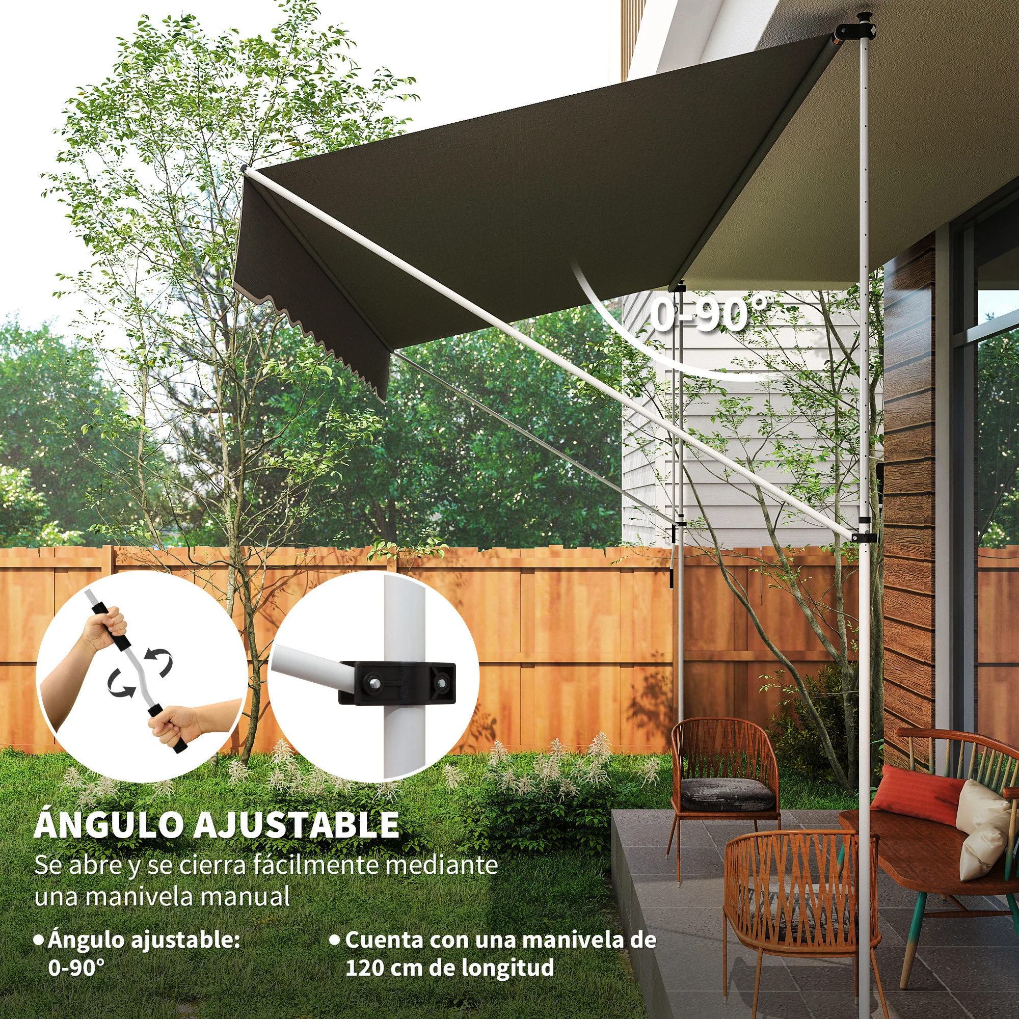 Outsunny Toldo Manual Retráctil Exterior 400x120x170-280 Cm Gris Oscuro - Image 6