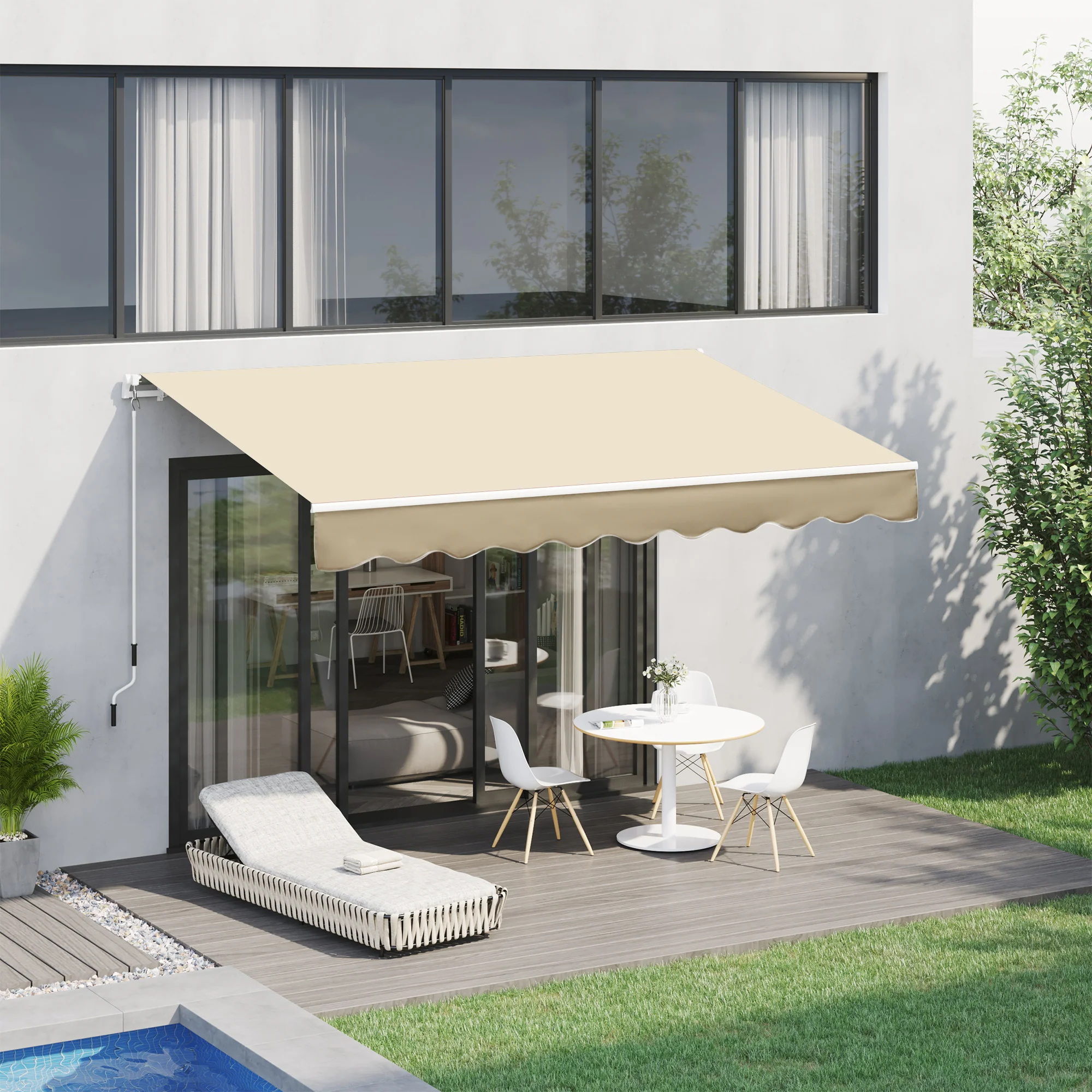 Outsunny Toldo Manual Retráctil Plegable Con Manivela Exterior 295x245 Cm Beige - Image 2