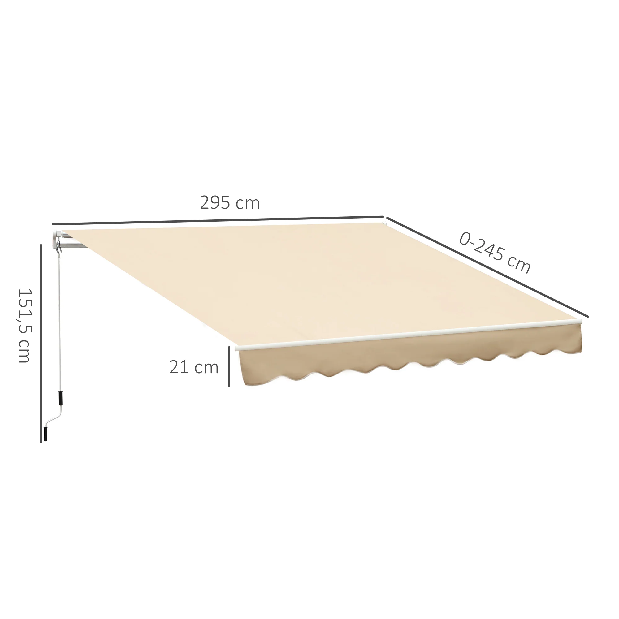 Outsunny Toldo Manual Retráctil Plegable Con Manivela Exterior 295x245 Cm Beige - Image 3