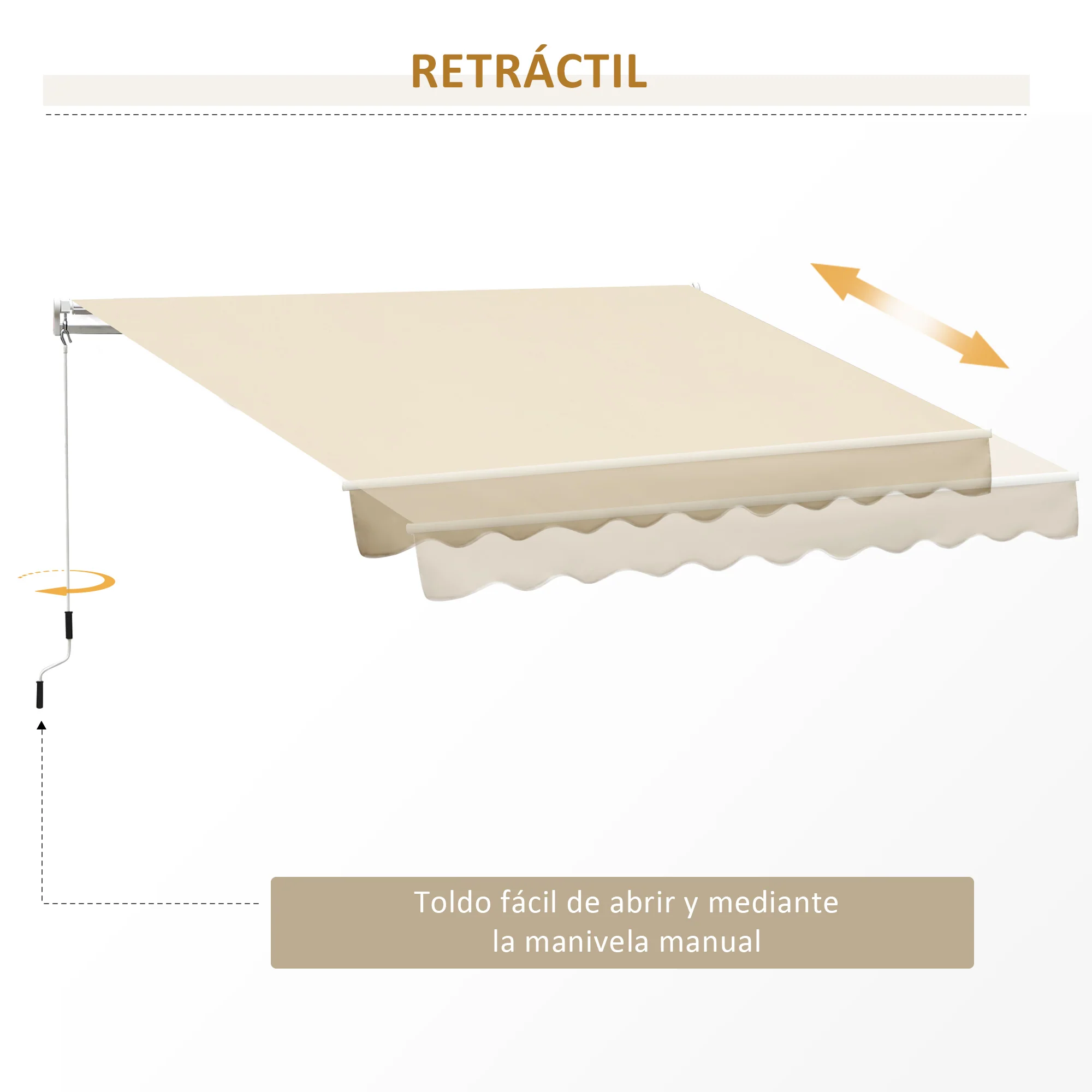 Outsunny Toldo Manual Retráctil Plegable Con Manivela Exterior 295x245 Cm Beige - Image 4