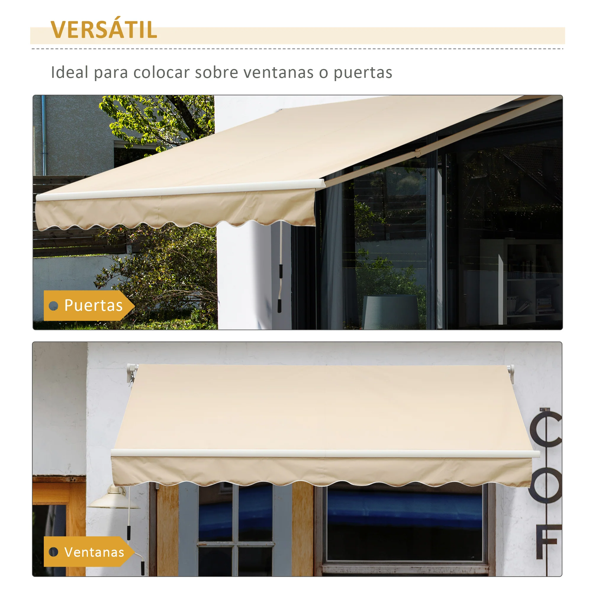 Outsunny Toldo Manual Retráctil Plegable Con Manivela Exterior 295x245 Cm Beige - Image 6