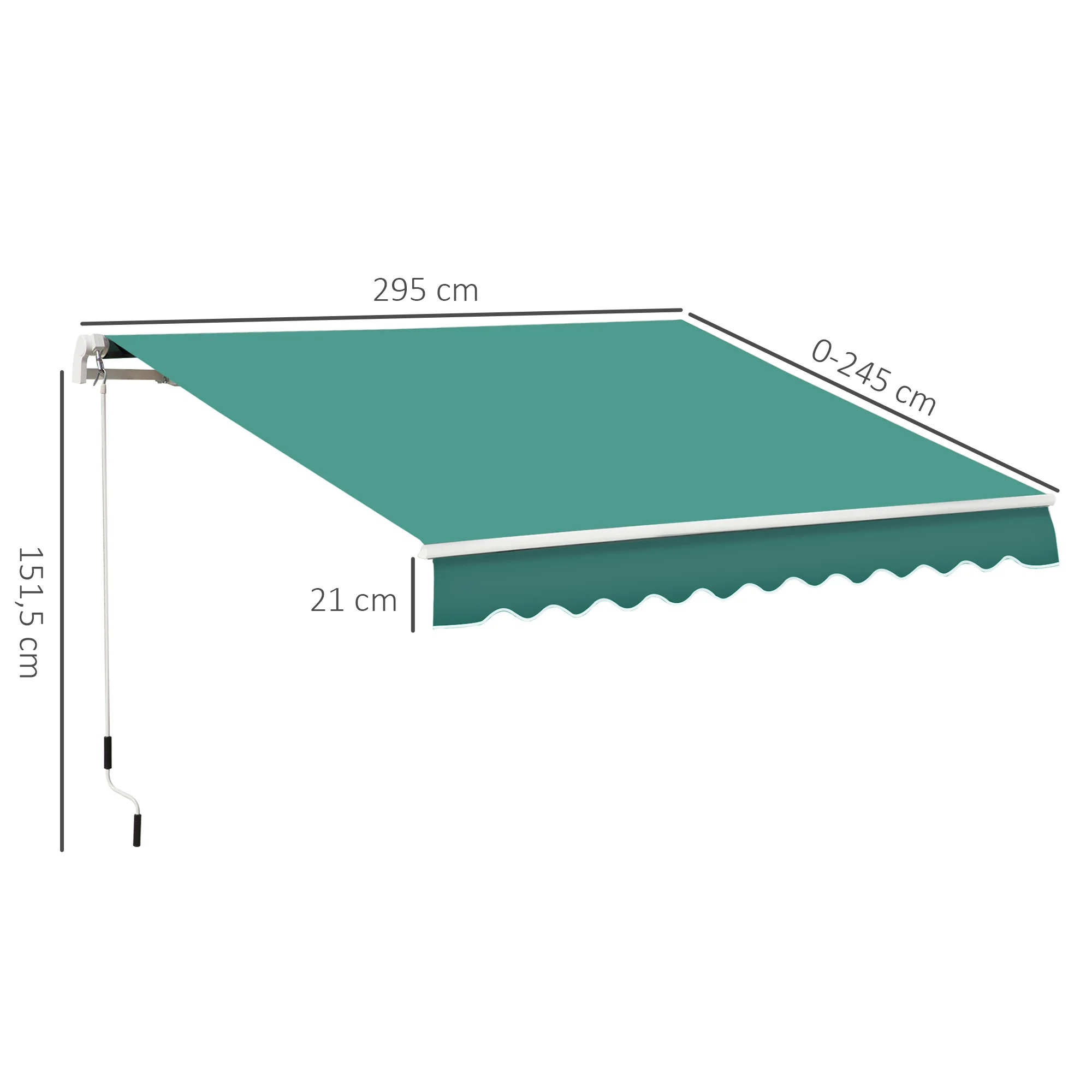 Outsunny Toldo Manual Retráctil Plegable Con Manivela Exterior 295x245 Cm Verde - Image 3