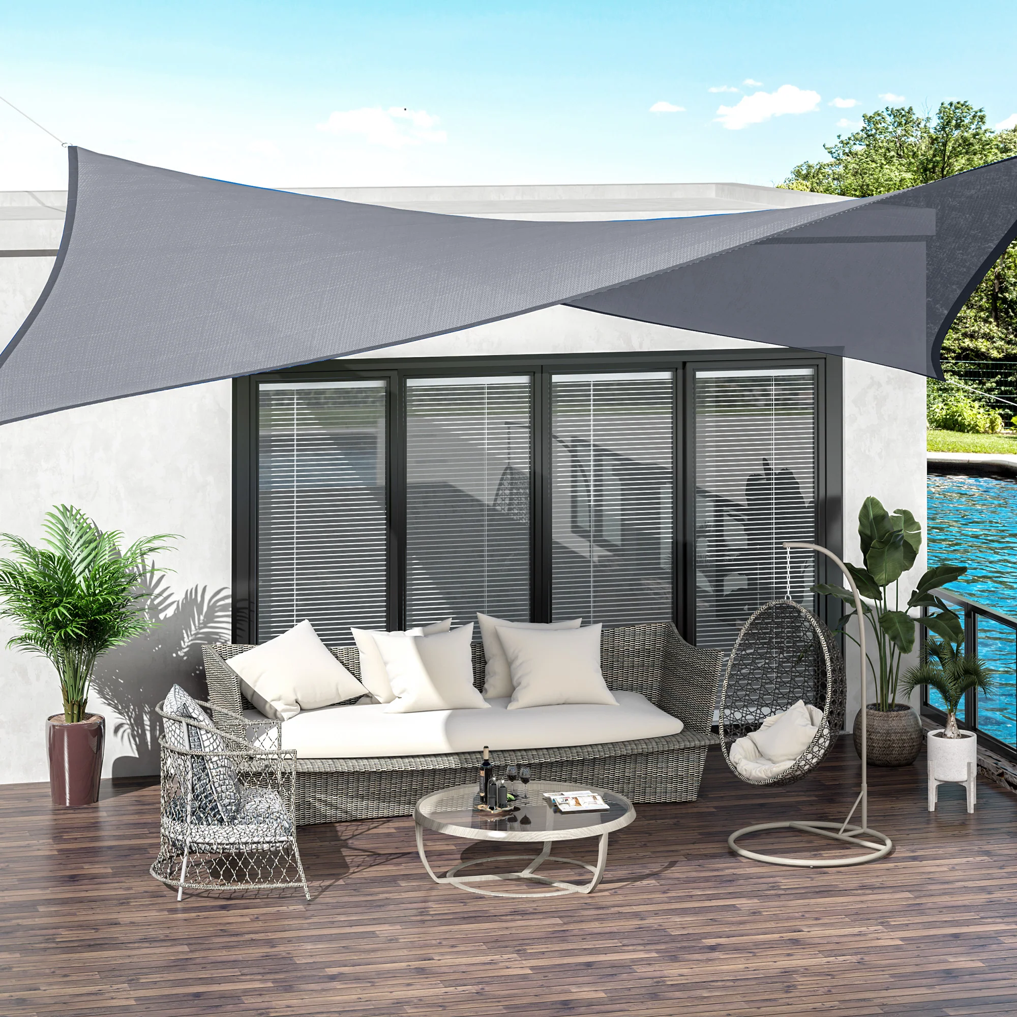 Outsunny Toldo Vela De Sombra Rectangular 4x6 M De Hdpe Gris - Image 2