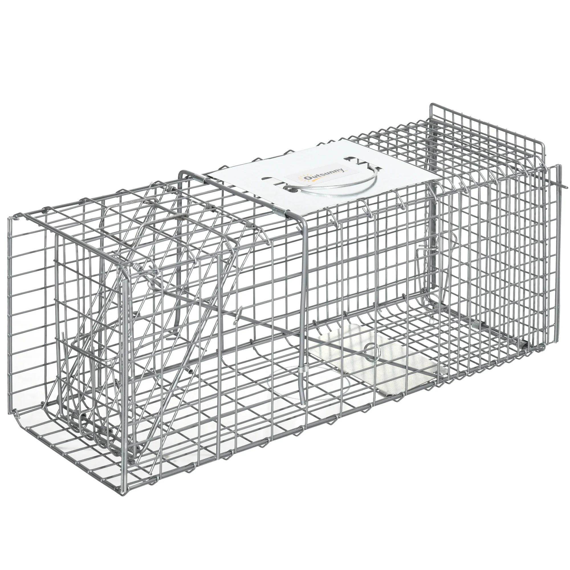 Outsunny Trampa Para Animales Vivos Plegable 66x24x30,5cm Con Puerta Y Asa Plata