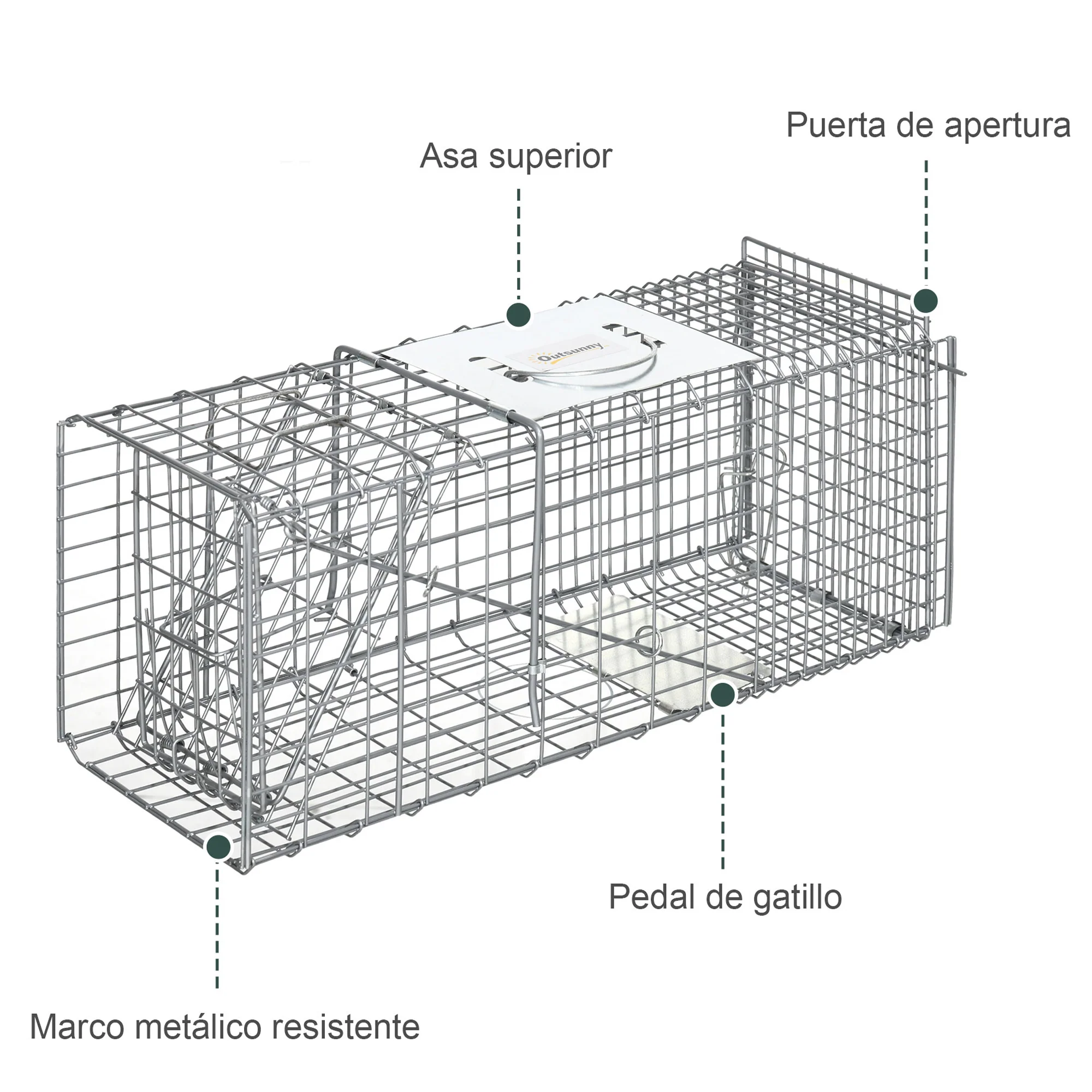 Outsunny Trampa Para Animales Vivos Plegable 66x24x30,5cm Con Puerta Y Asa Plata - Image 6