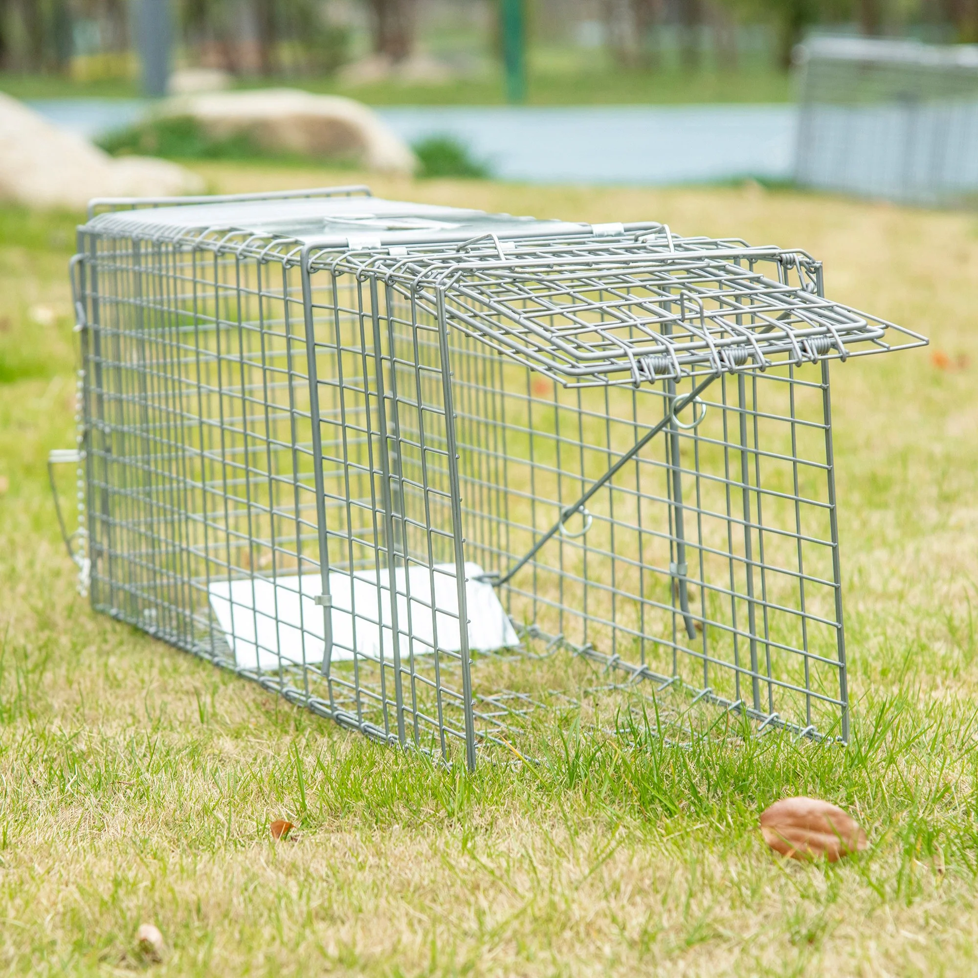 Outsunny Trampa Para Animales Vivos Plegable 81x26x34,5cm Con Puerta Y Asa Plata - Image 2