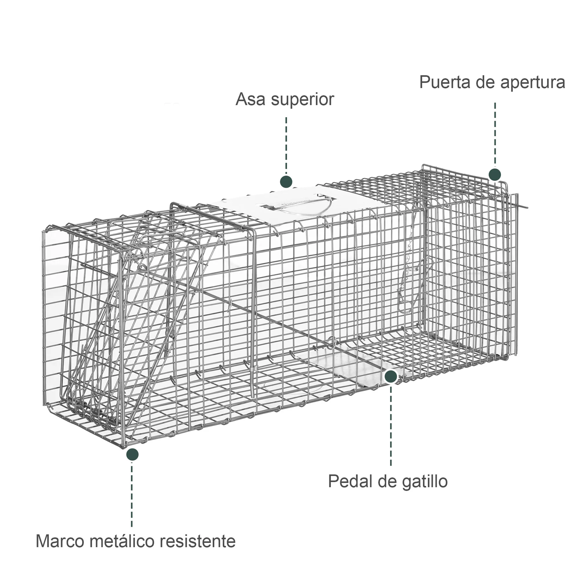 Outsunny Trampa Para Animales Vivos Plegable 81x26x34,5cm Con Puerta Y Asa Plata - Image 6