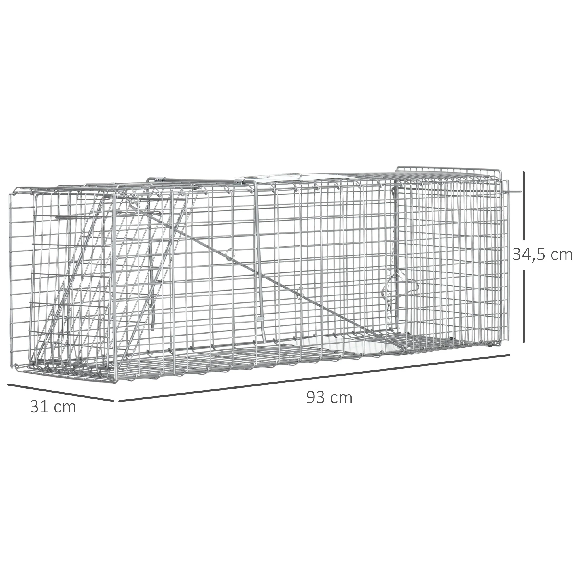 Outsunny Trampa Para Animales Vivos Plegable 93x31x34,5cm Con Puerta Y Asa Plata - Image 3