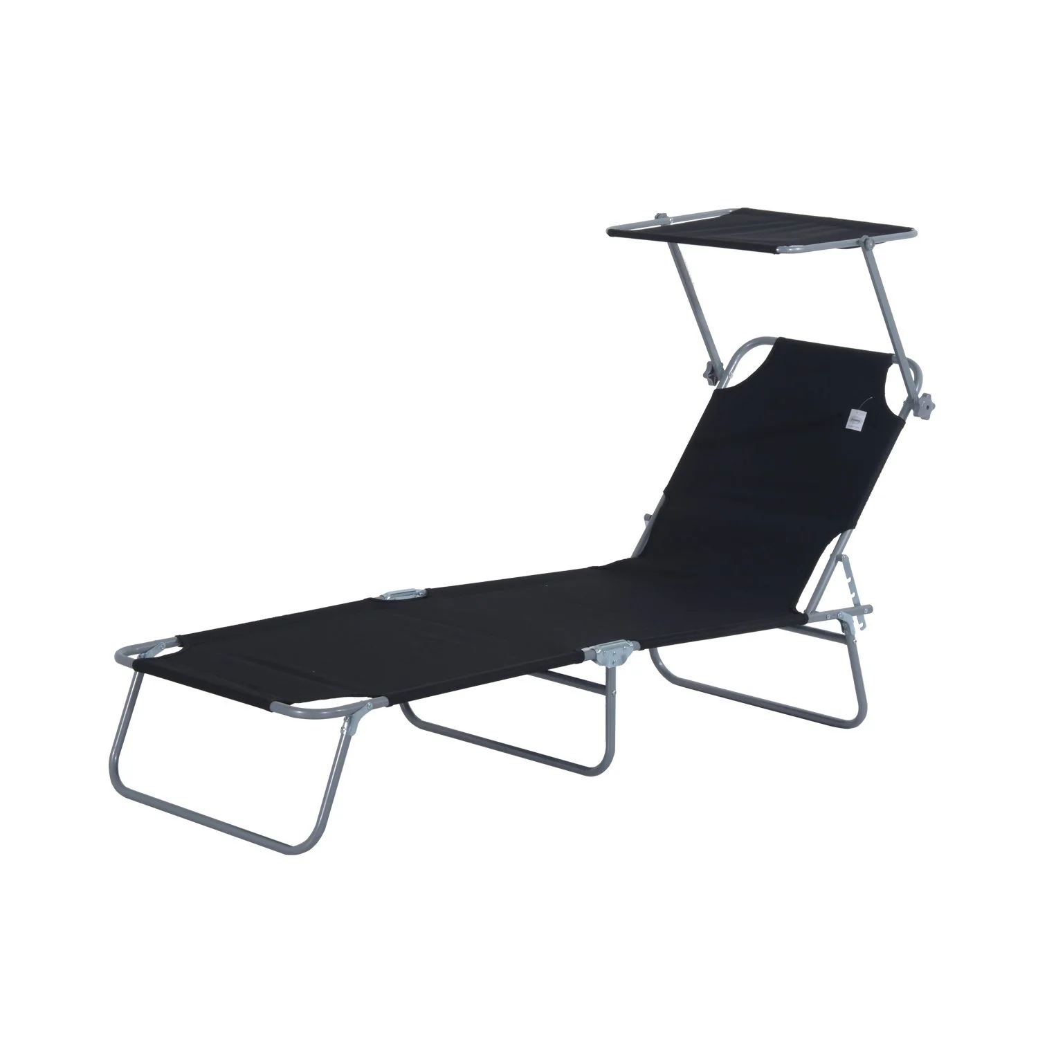 Outsunny Tumbona De Jardín Plegable Con Toldo Desmontable 187x58x36 Cm Negro