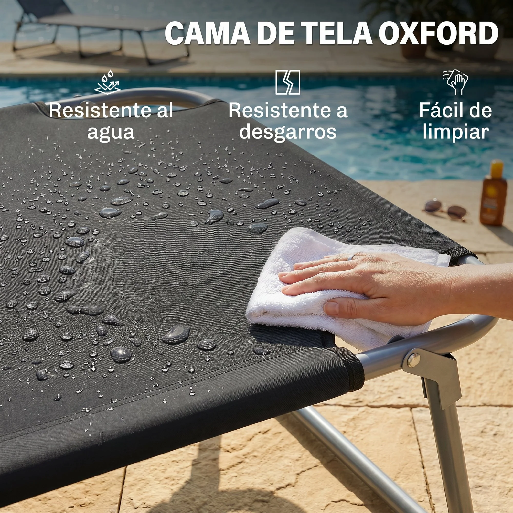 Outsunny Tumbona De Jardín Plegable Con Toldo Desmontable 187x58x36 Cm Negro - Image 6