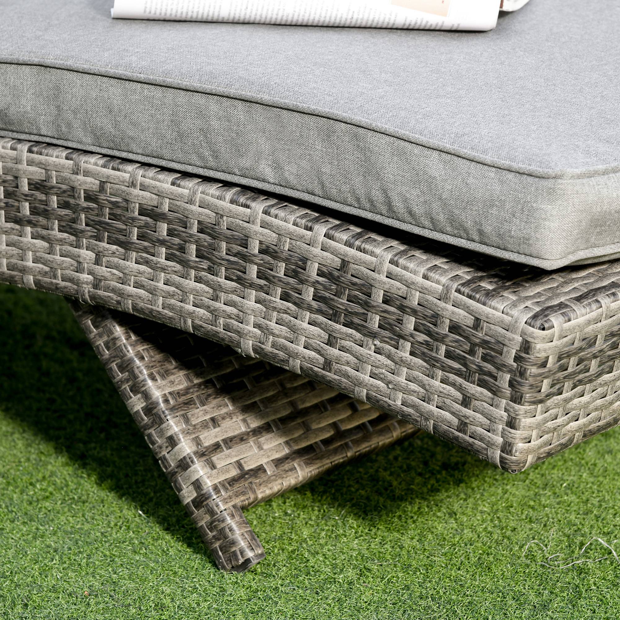 Outsunny Tumbona De Ratán Reclinable En Forma De S Con 2 Ruedas 207x70x70cm Gris - Image 5