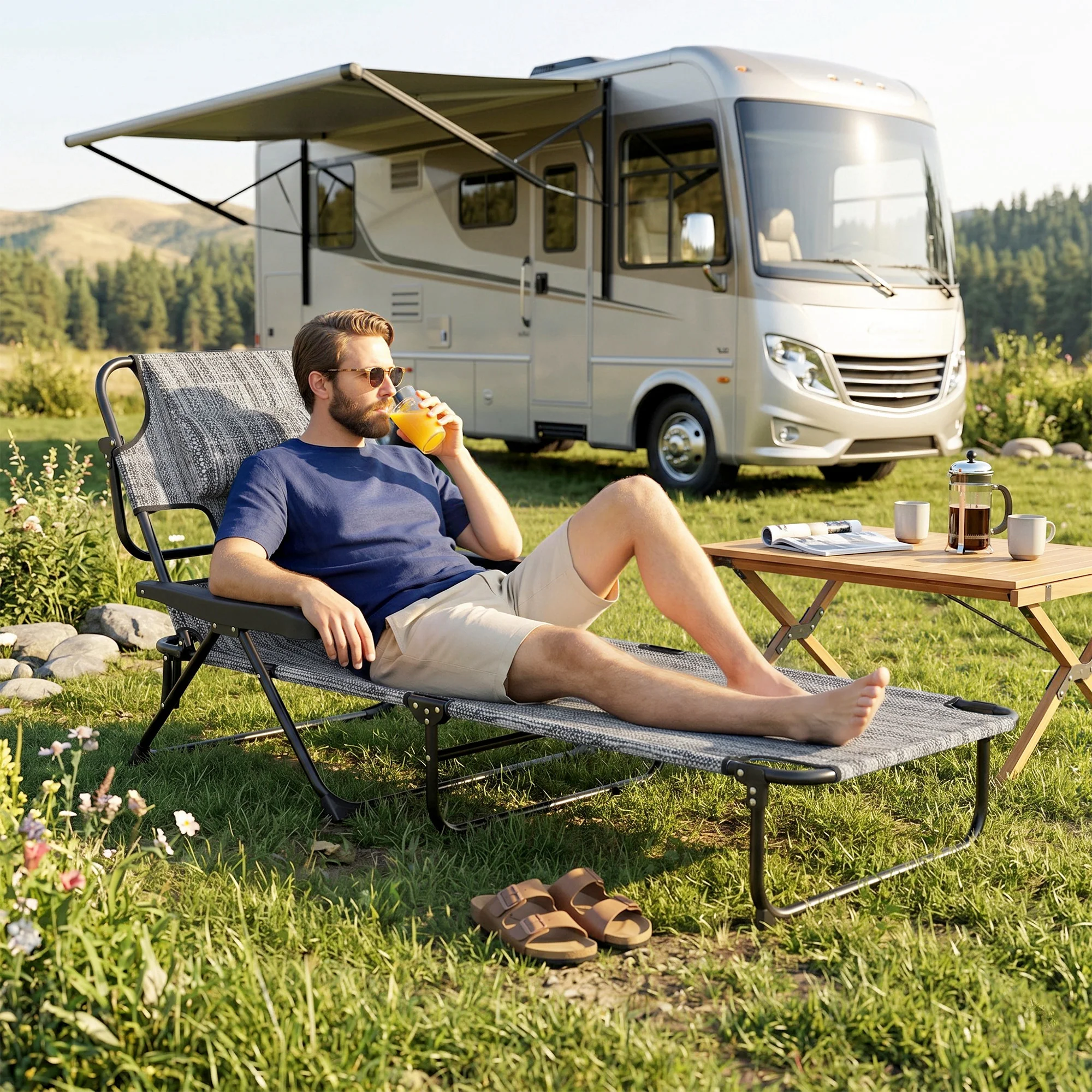 Outsunny Tumbona Plegable Con Orificio De Lectura 145x72x89 Cm Gris - Image 4