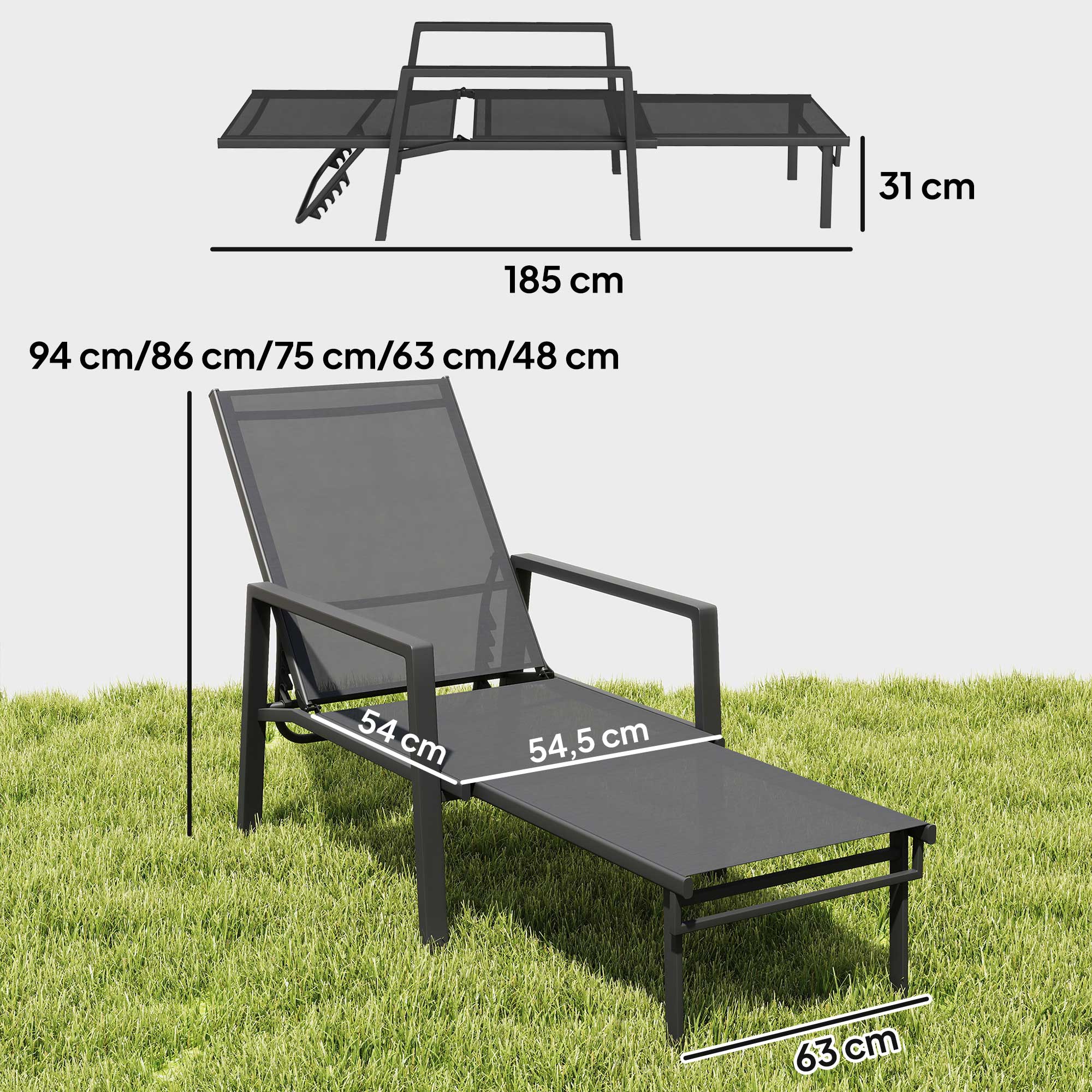 Outsunny Tumbona Plegable Con Reposapiés Retráctil Respaldo Ajustable 5 Niveles - Image 3