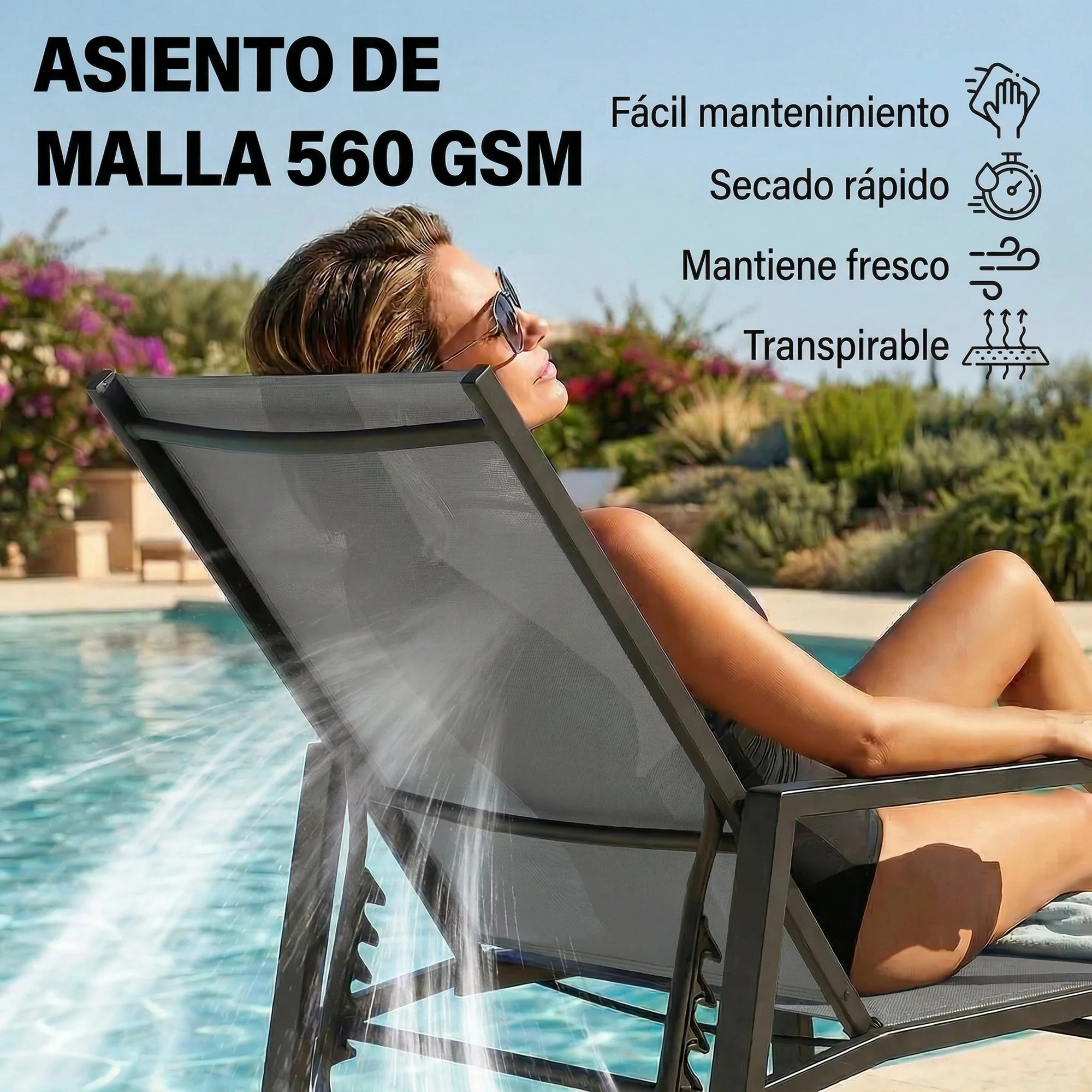 Outsunny Tumbona Plegable Con Reposapiés Retráctil Respaldo Ajustable 5 Niveles - Image 6