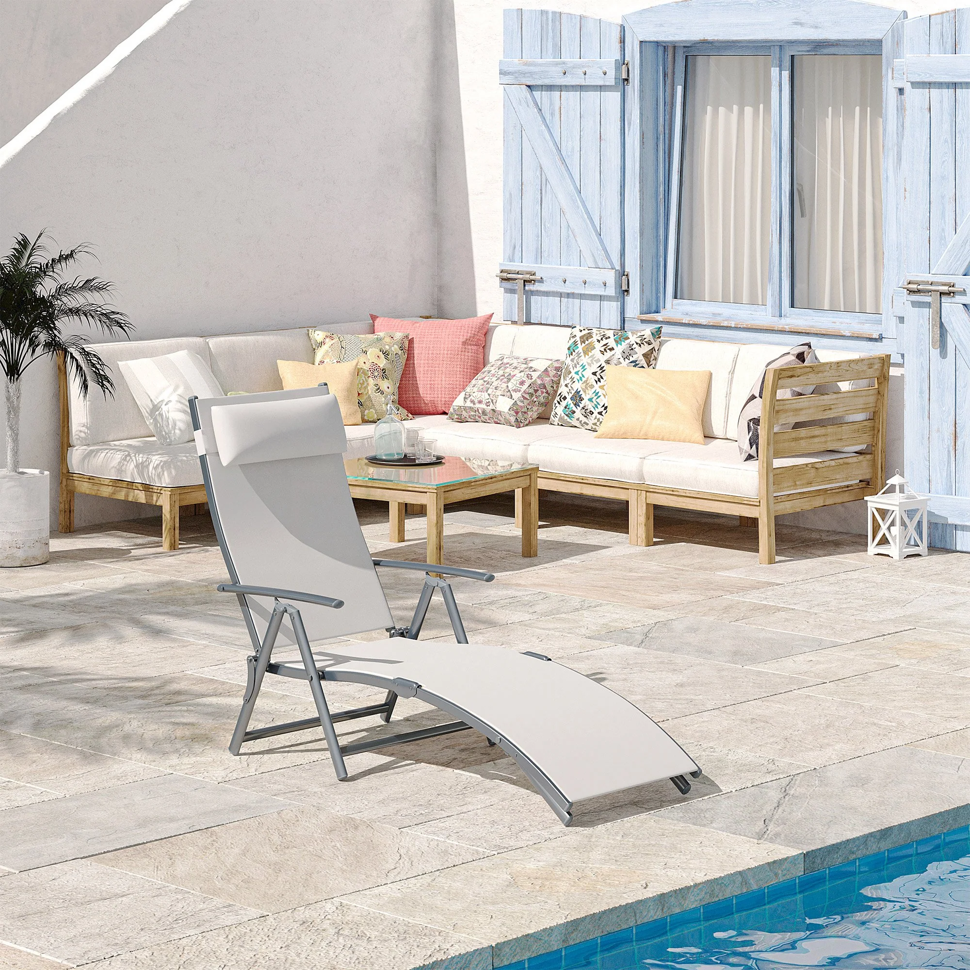 Outsunny Tumbona Plegable Con Respaldo Ajustable 137x63,5x100,5 Cm Beige - Image 2