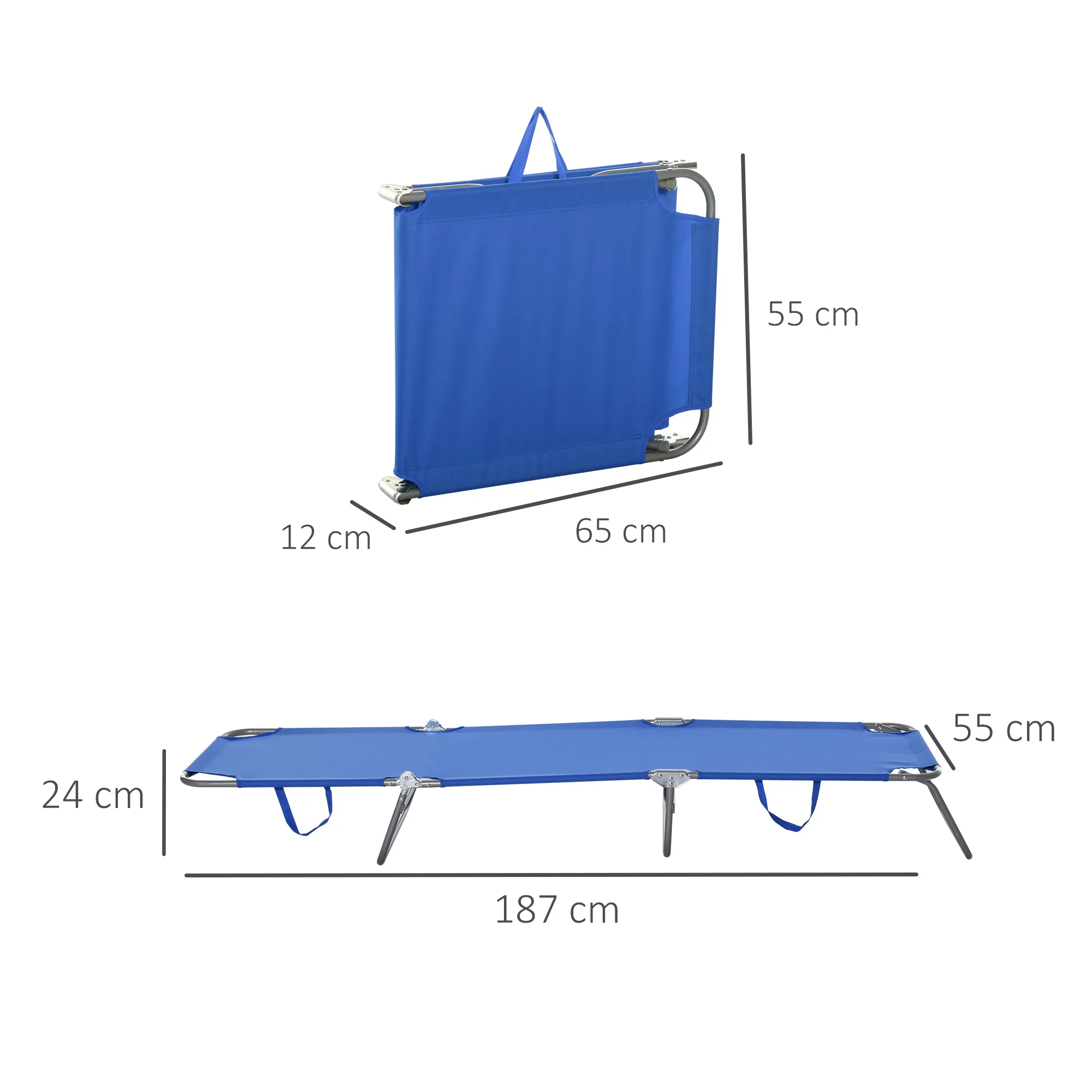 Outsunny Tumbona Plegable Con Respaldo Ajustable En 5 Niveles 187x55x24 Cm Azul - Image 3
