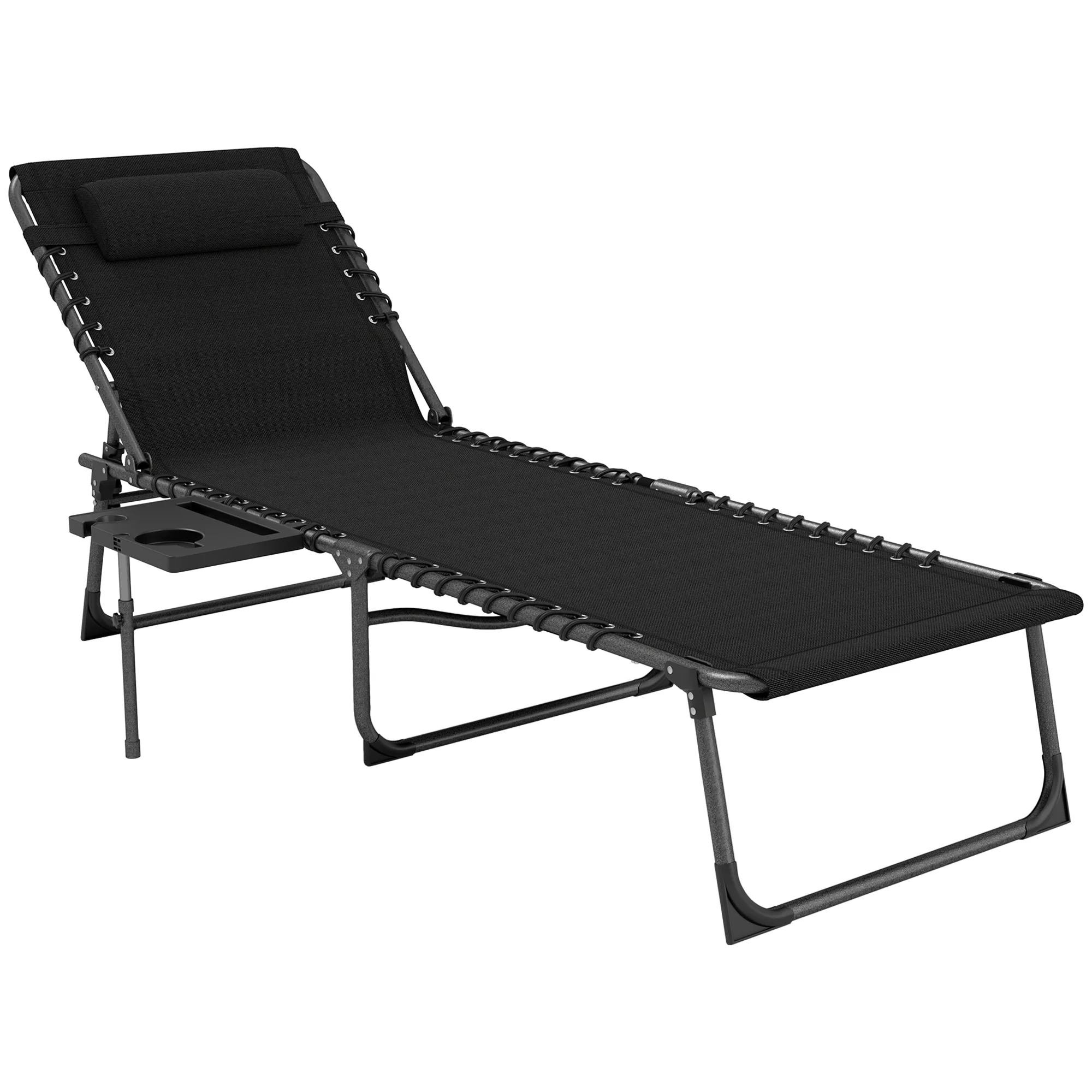 Outsunny Tumbona Plegable Con Respaldo Ajustable Mesa Y Bolsillo 190x60x31 Cm