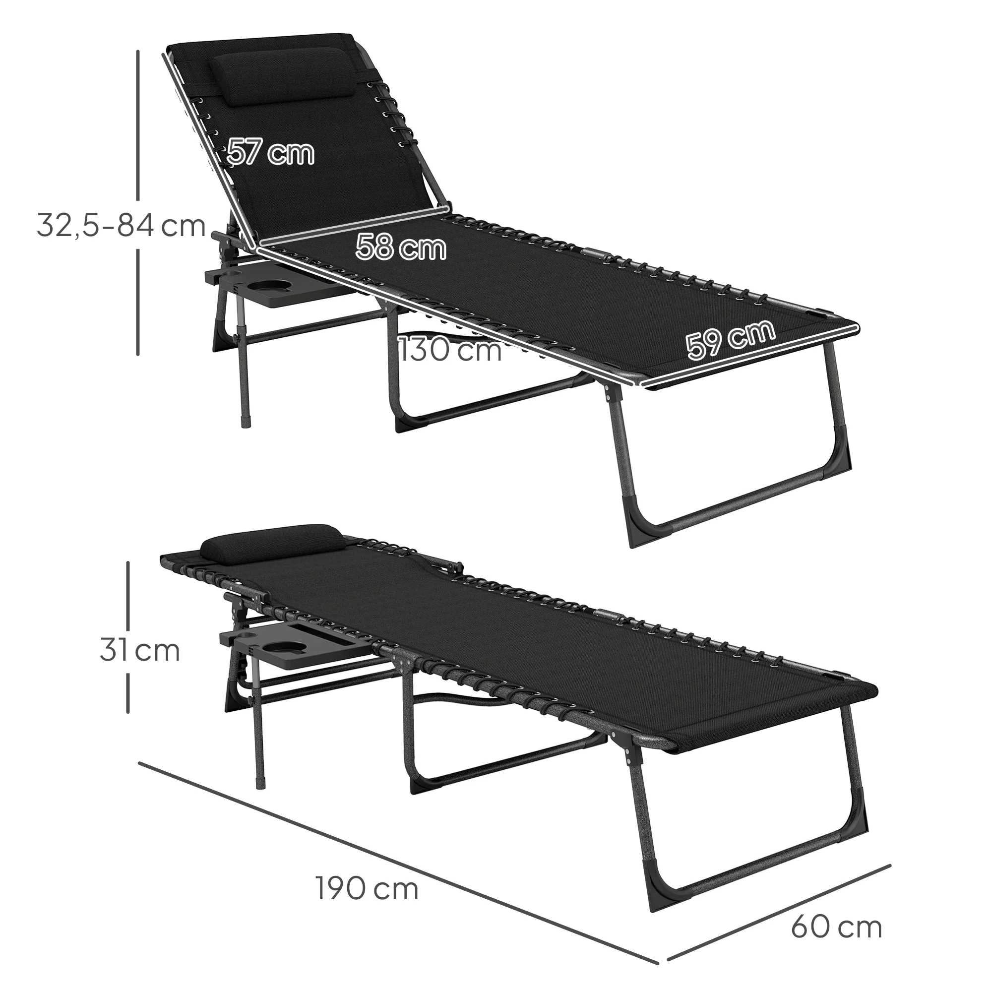 Outsunny Tumbona Plegable Con Respaldo Ajustable Mesa Y Bolsillo 190x60x31 Cm - Image 3
