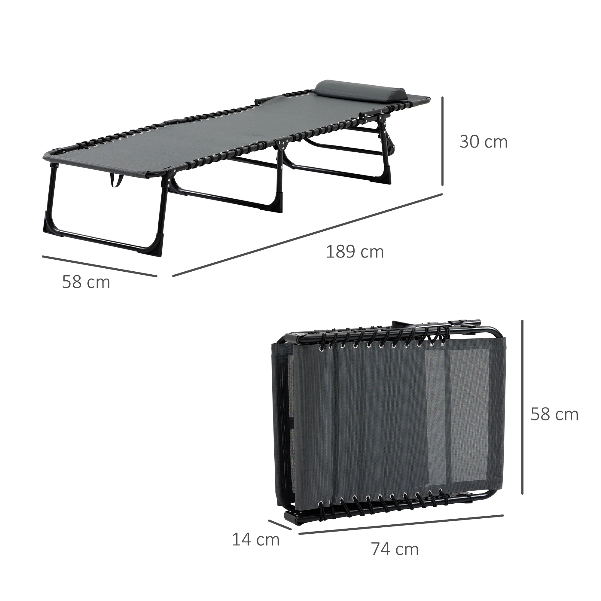 Outsunny Tumbona Plegable Con Respaldo Ajustable Reposacabezas 189x58x30 Cm Gris - Image 3