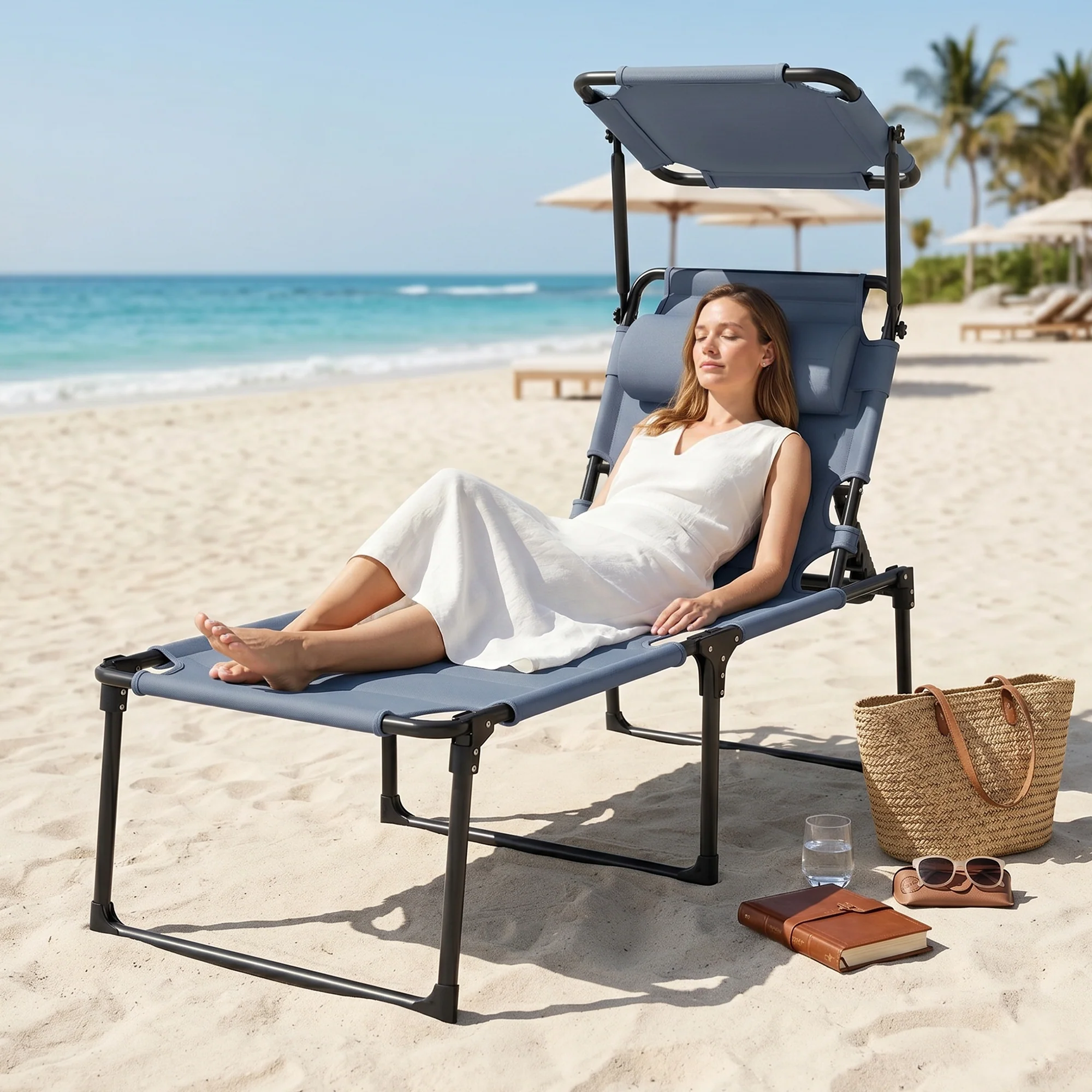 Outsunny Tumbona Plegable Con Respaldo Regulable 70x200x45 Cm Gris - Image 5