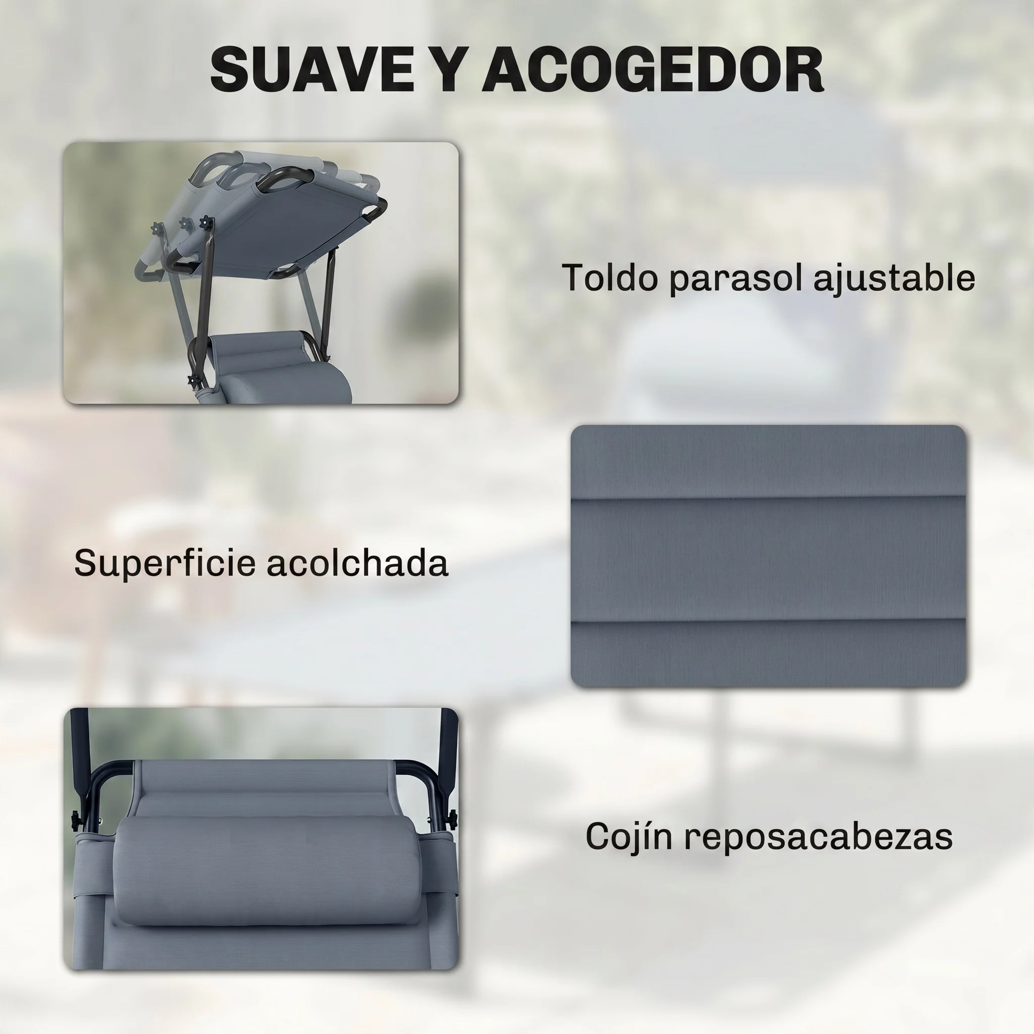 Outsunny Tumbona Plegable Con Respaldo Regulable 70x200x45 Cm Gris - Image 6