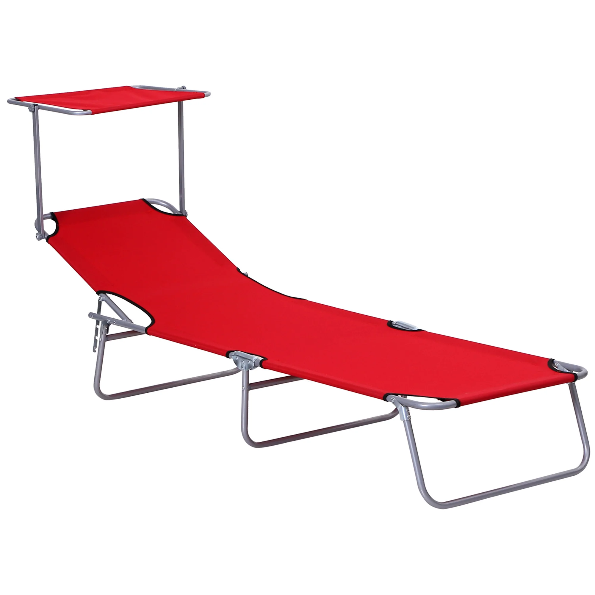 Outsunny Tumbona Plegable Con Toldo Desmontable Respaldo Ajustable Rojo