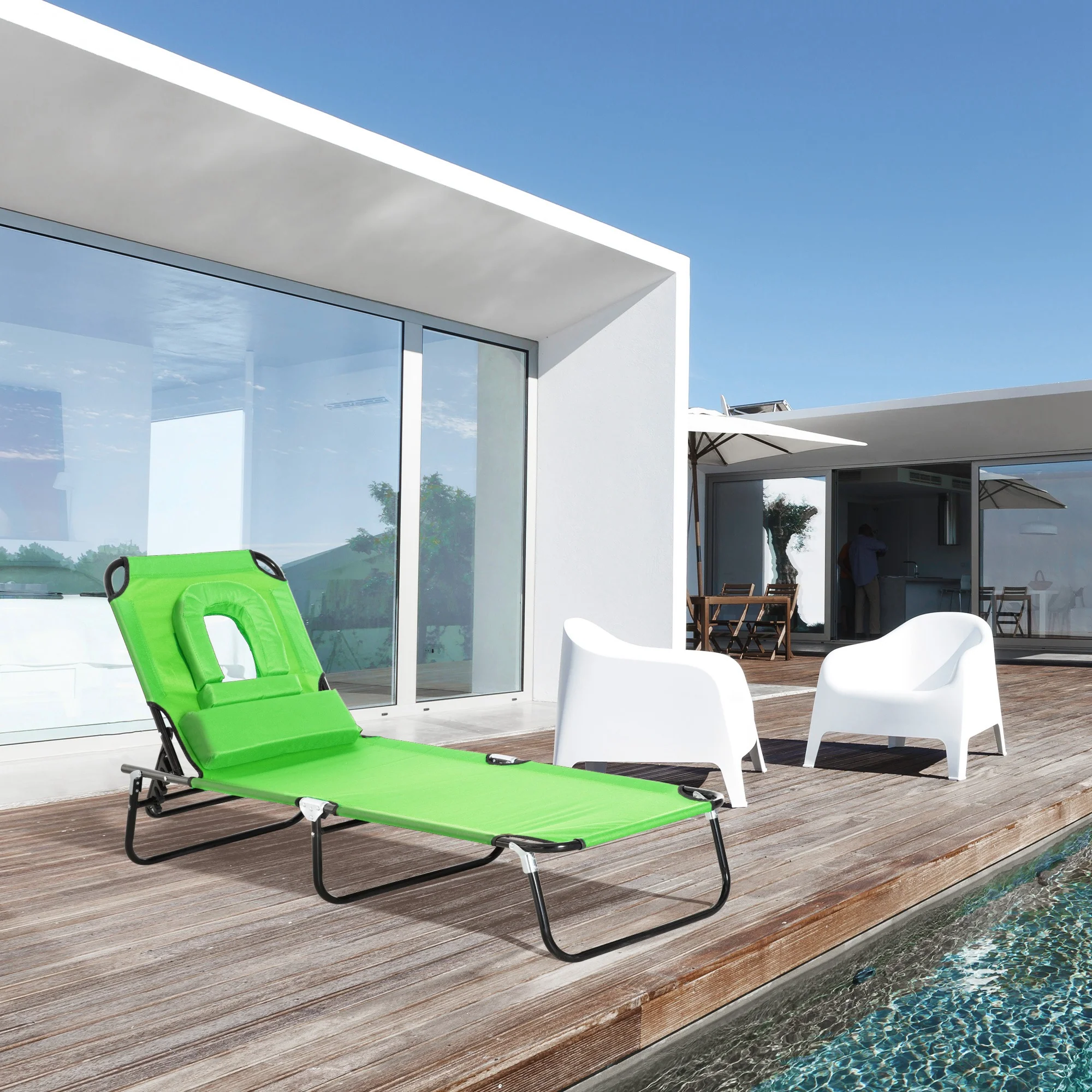 Outsunny Tumbona Plegable De Jardín Con Respaldo Ajustable Almohada Acero Verde - Image 2