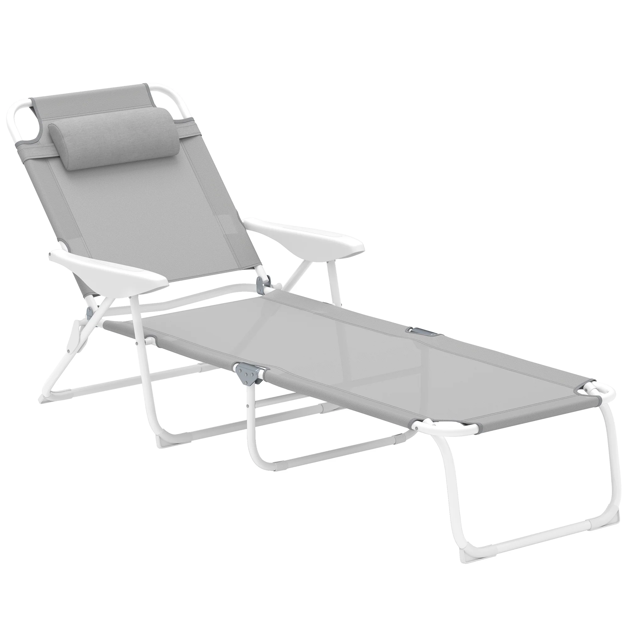 Outsunny Tumbona Plegable De Jardín Exterior Con Respaldo Ajustable Gris