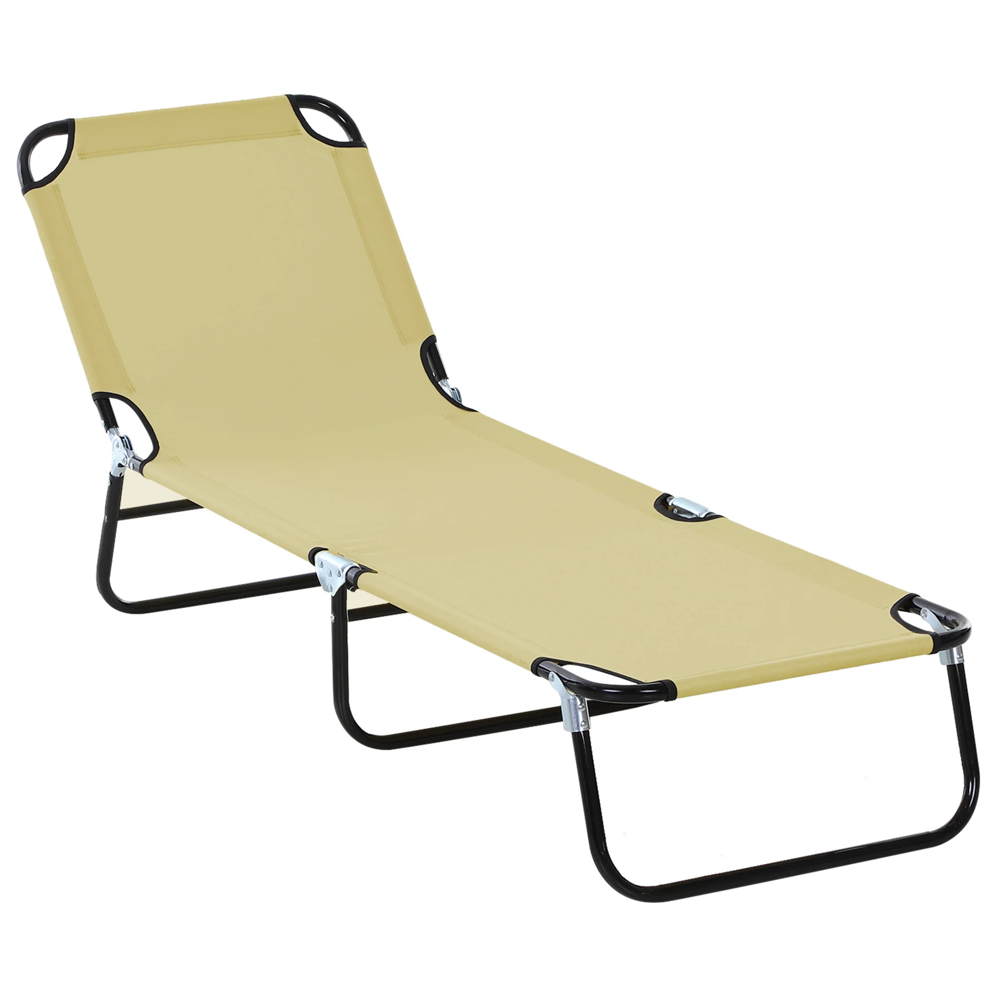 Outsunny Tumbona Plegable Reclinable Ajustable De 5 Posiciones 188x56x28cm Beige