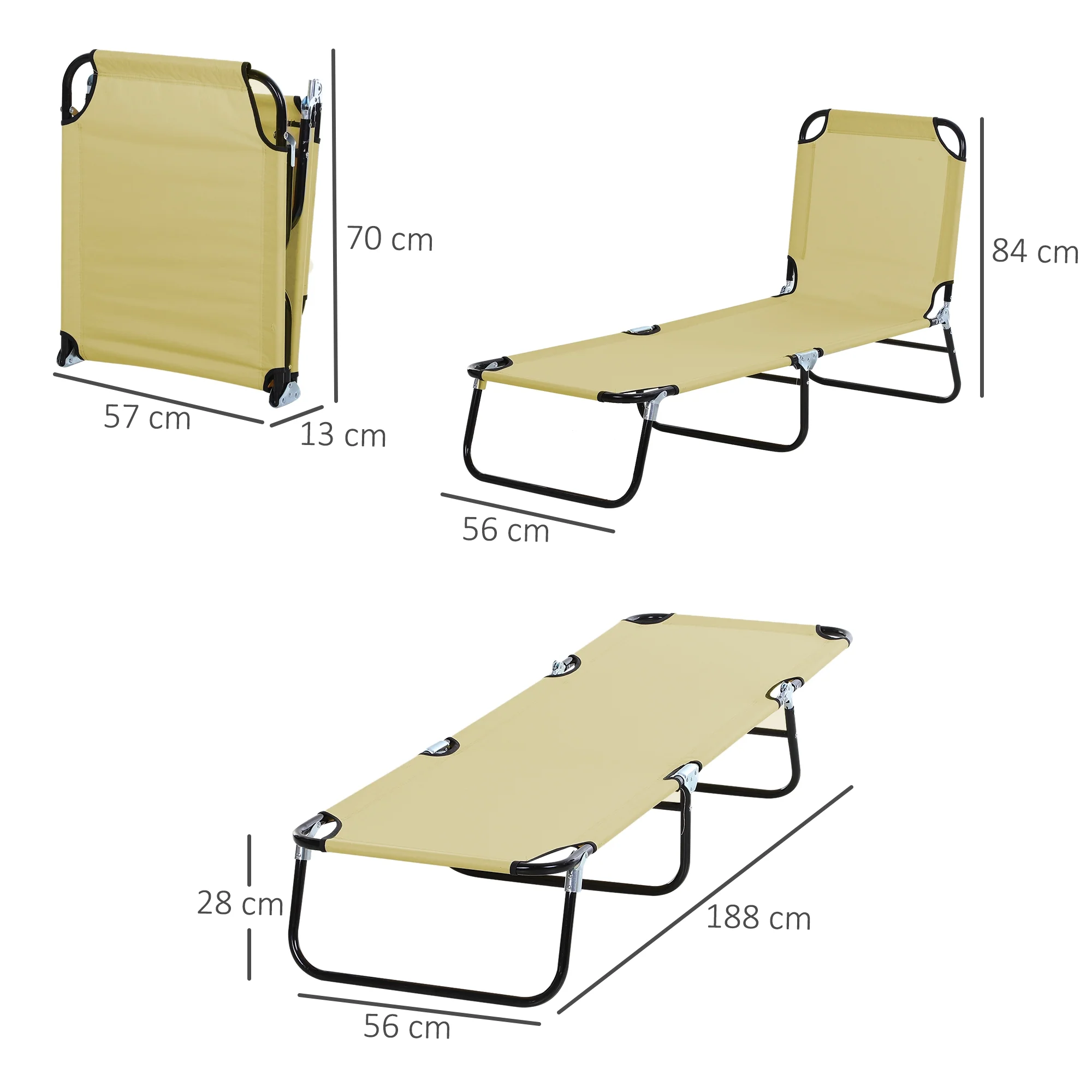 Outsunny Tumbona Plegable Reclinable Ajustable De 5 Posiciones 188x56x28cm Beige - Image 3